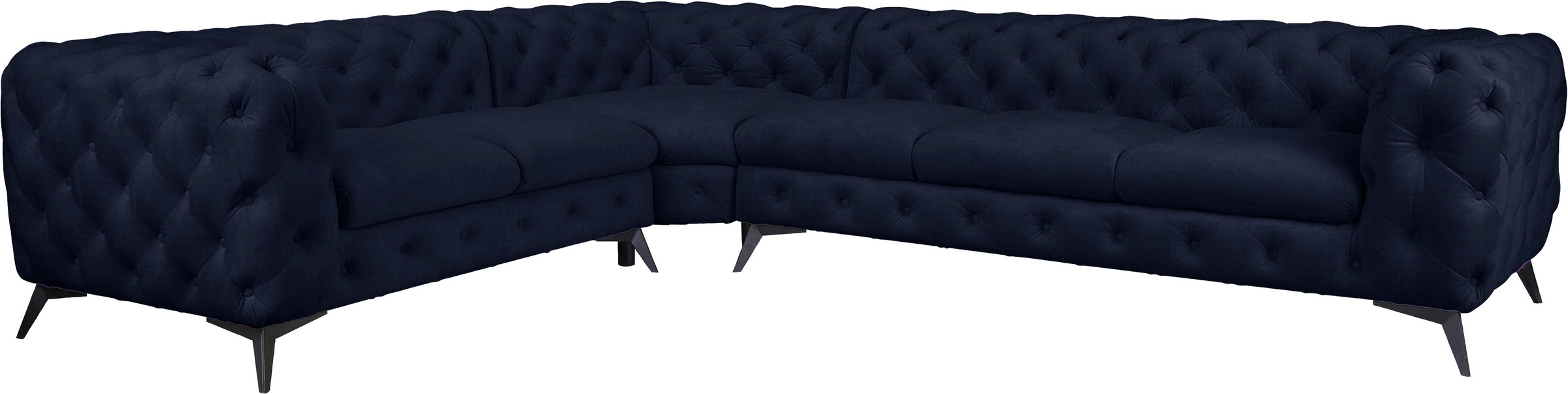 Leonique Chesterfield-Sofa »Ecksofa GLYNIS L-Form mit Wellenunterfederung, Maße B/T/H 323/264/75cm«, aufwändige Knopfheftung, moderne Chesterfield Optik, Fußfarbe wählbar