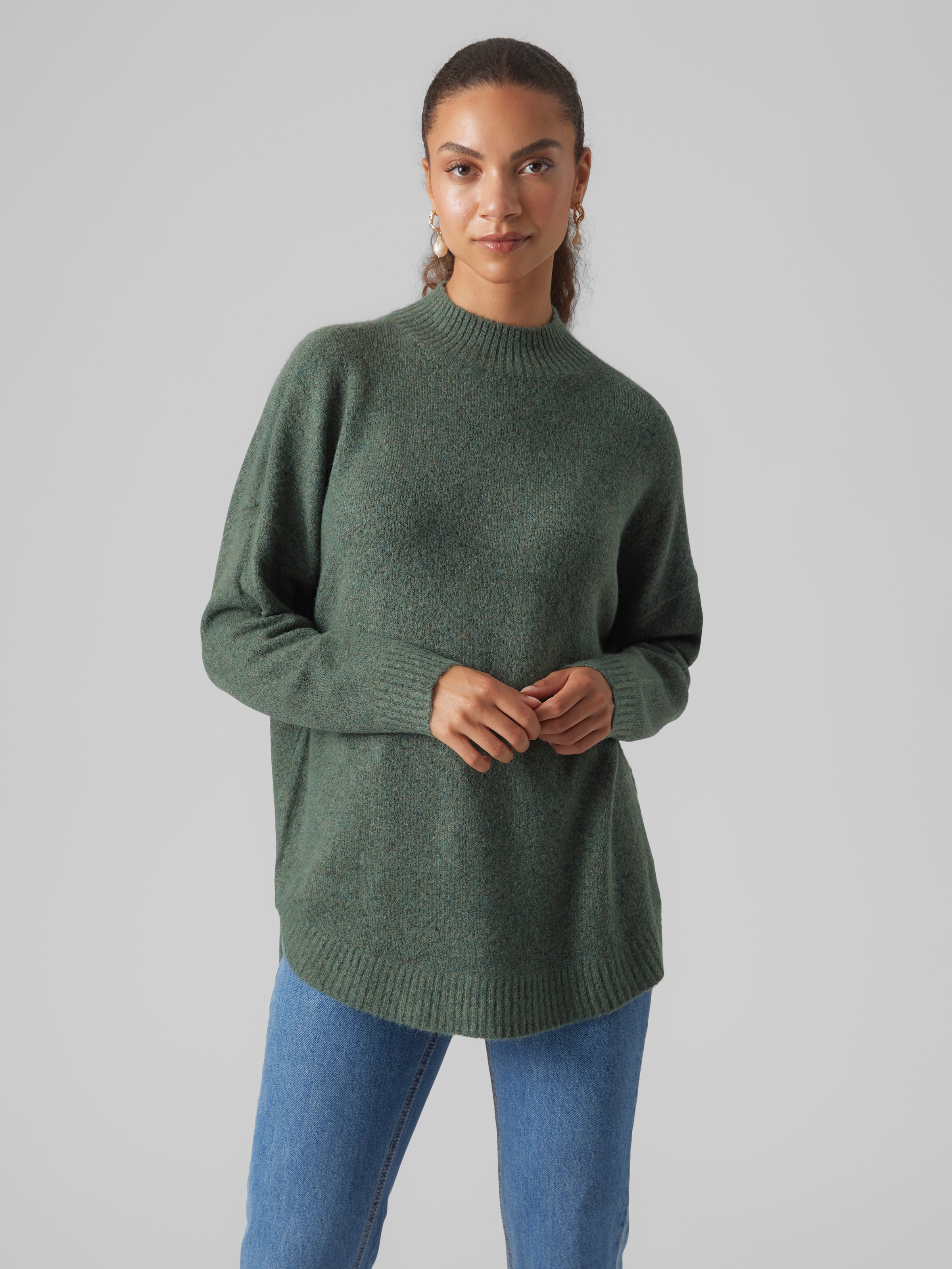 Vero Moda Strickpullover »VMPLAZA LS HIGHNECK LONG PULLOVER GA BOO« Materialmix, loose fit