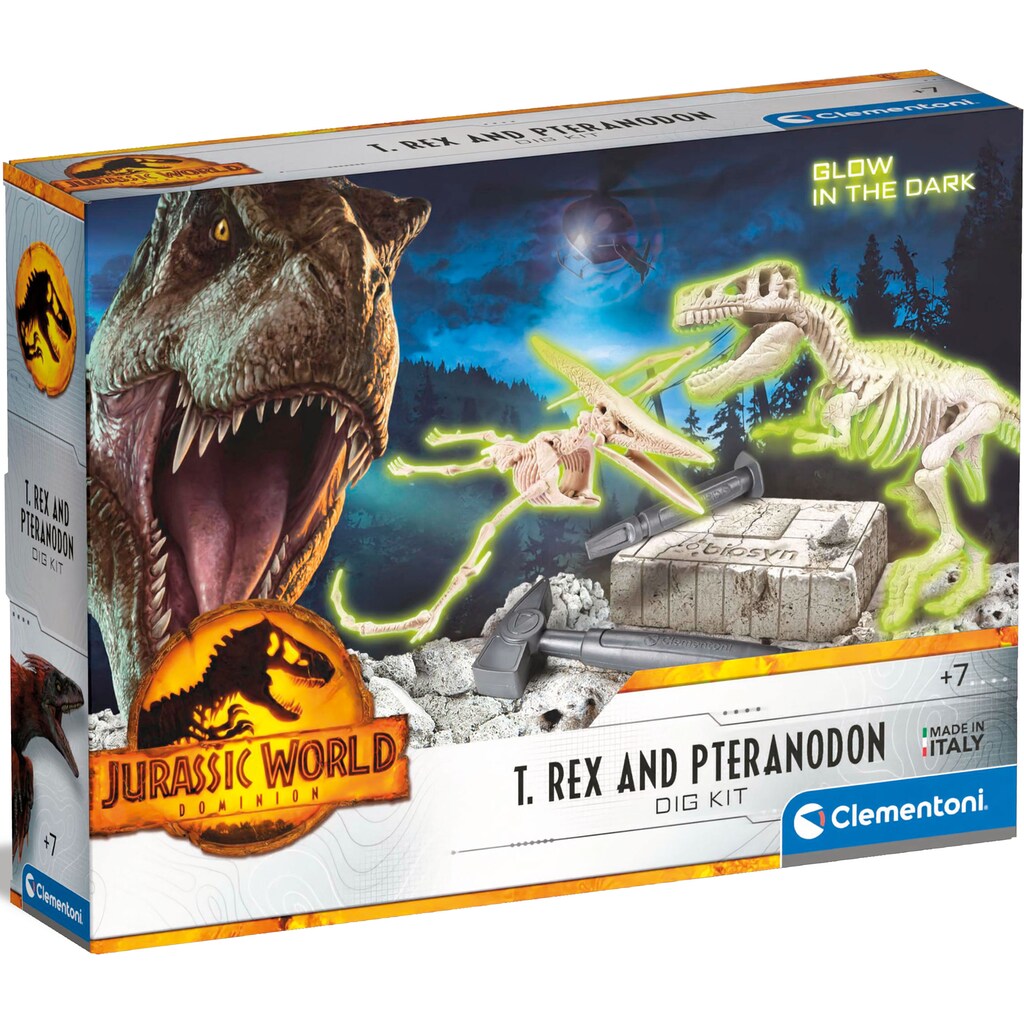 Clementoni® Experimentierkasten »Jurassic World, Ausgrabungs-Set T-Rex & Pteranodon«