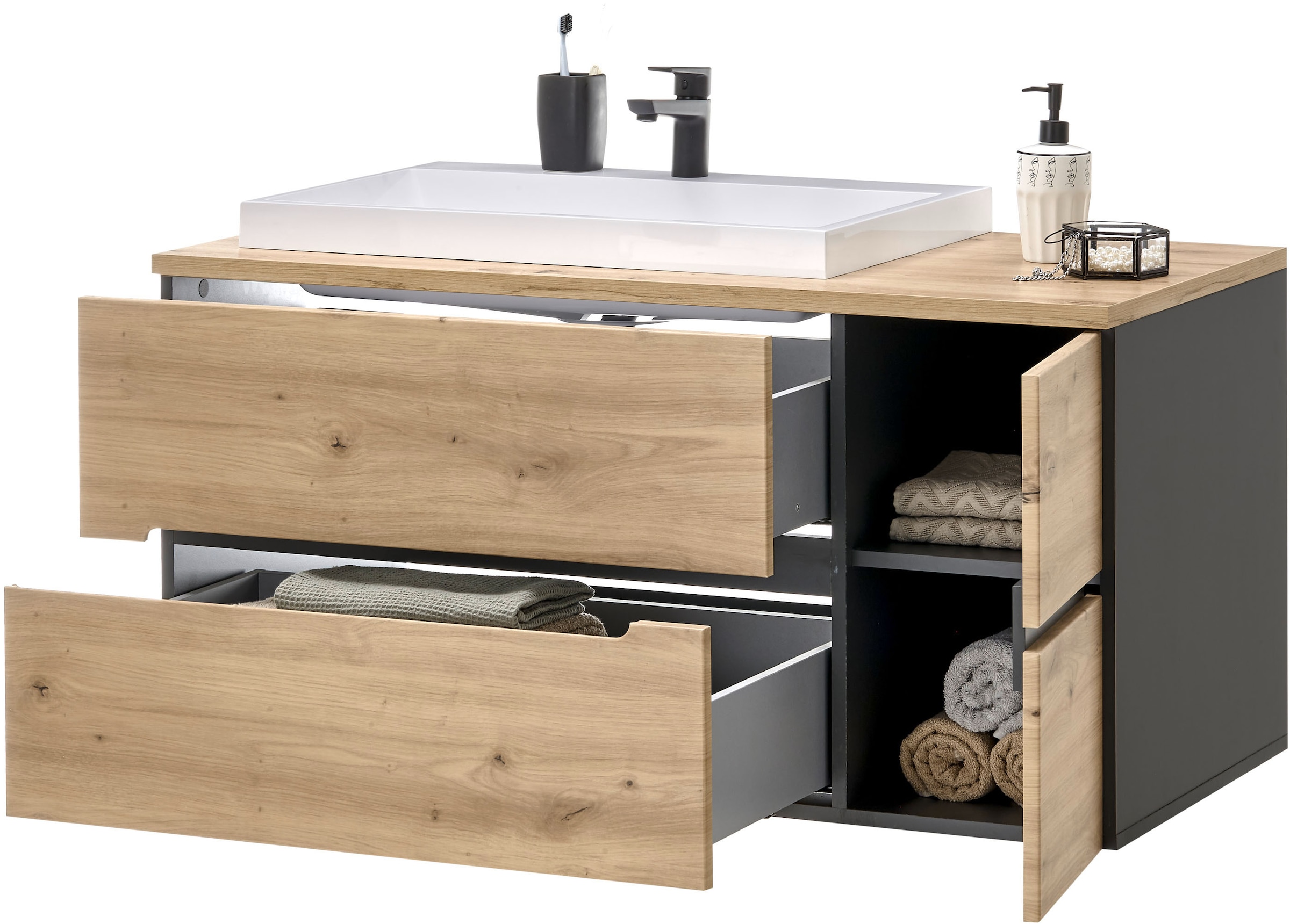 BASIC by Balculina Waschtisch »Memphis, Waschtisch BxHxT 110 x 54 x 53«, Breite 110 cm, mit Waschbecken, Softclose