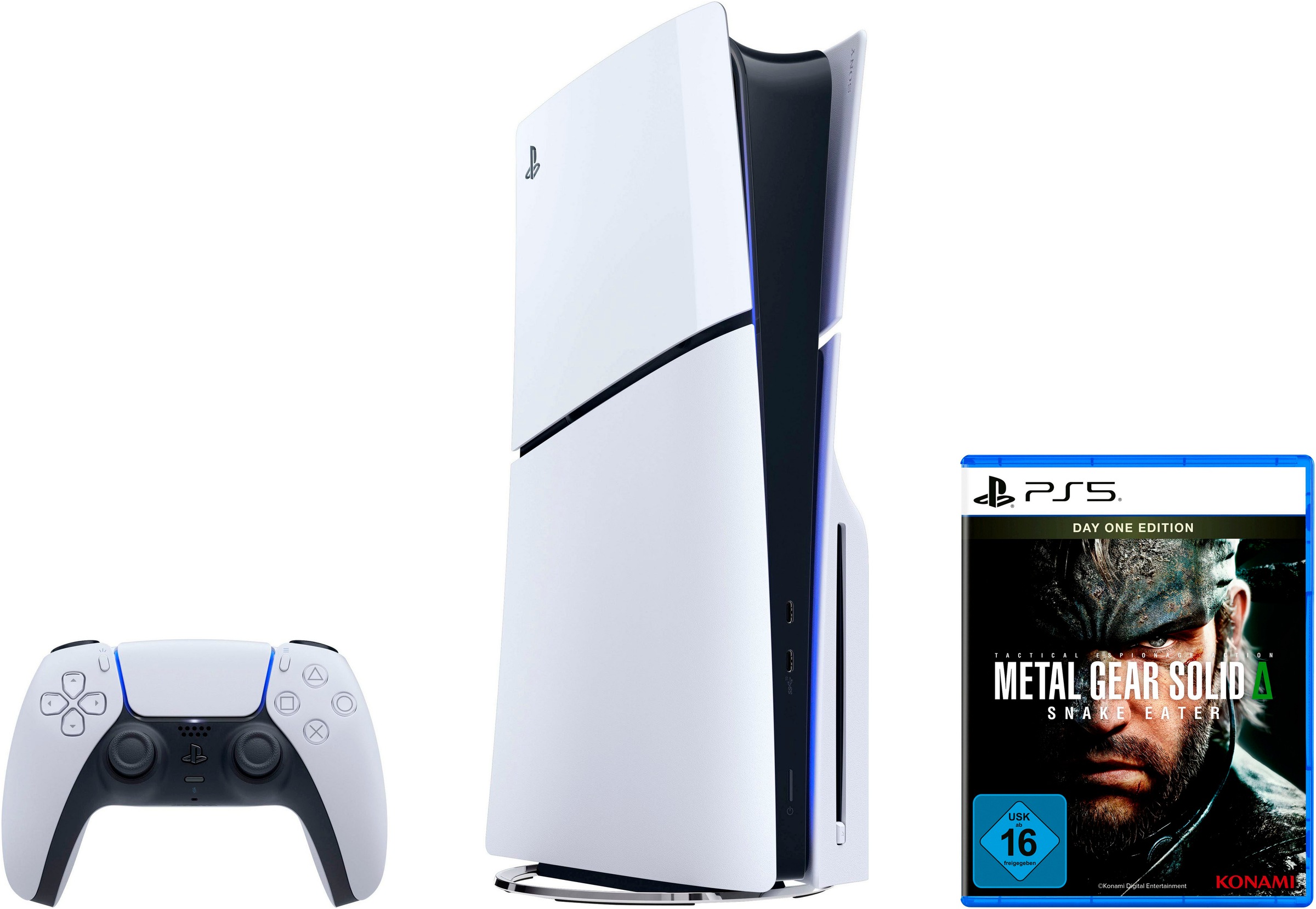 PLAYSTATION 5 Konsolen-Set »PS5 Disk Edition (Slim) + Metal Gear Solid Delta - Snake Eater« 1.000 GB 1 TB weiß/schwarz Vertikaler Standfuß für...