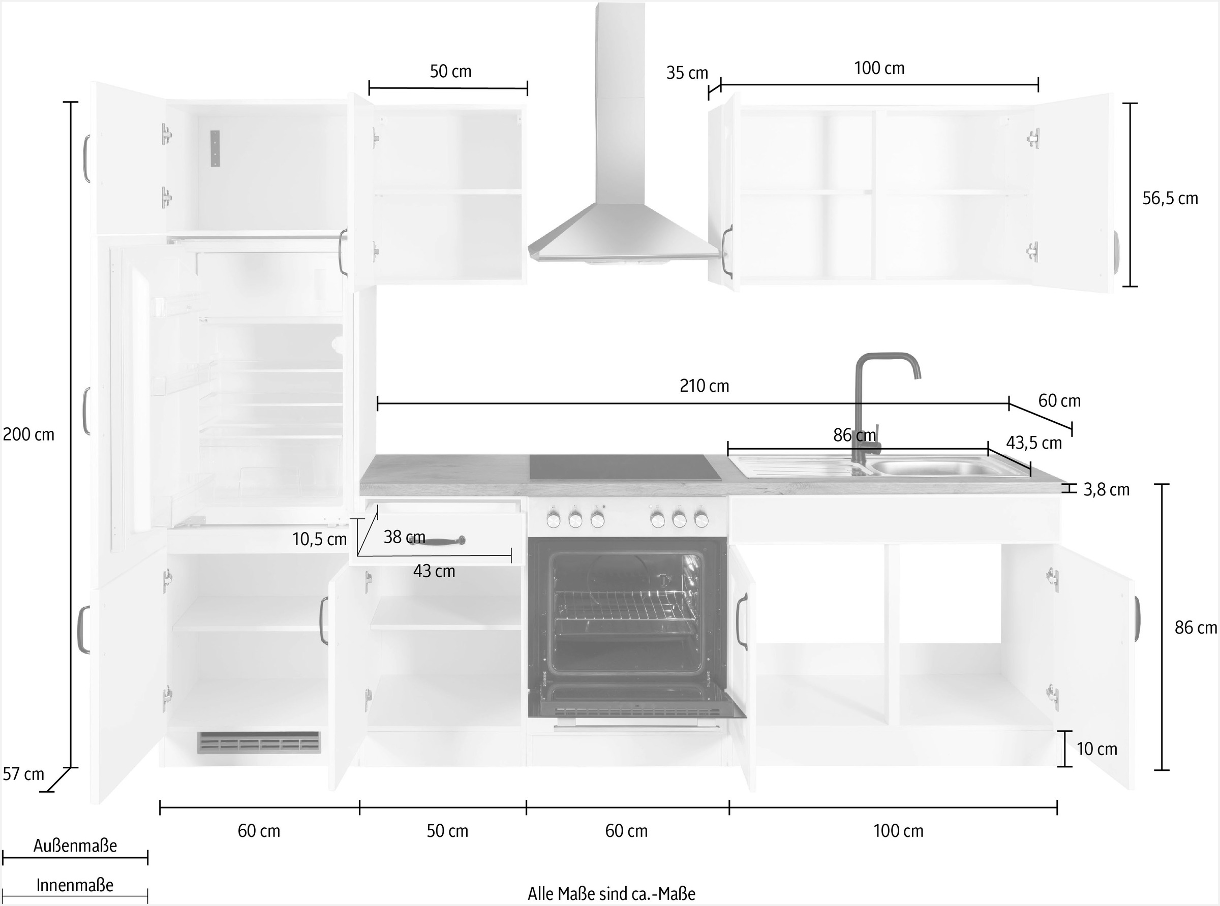 wiho Küchen Küchenzeile »Erla«, ohne E-Geräte, Breite 270 cm