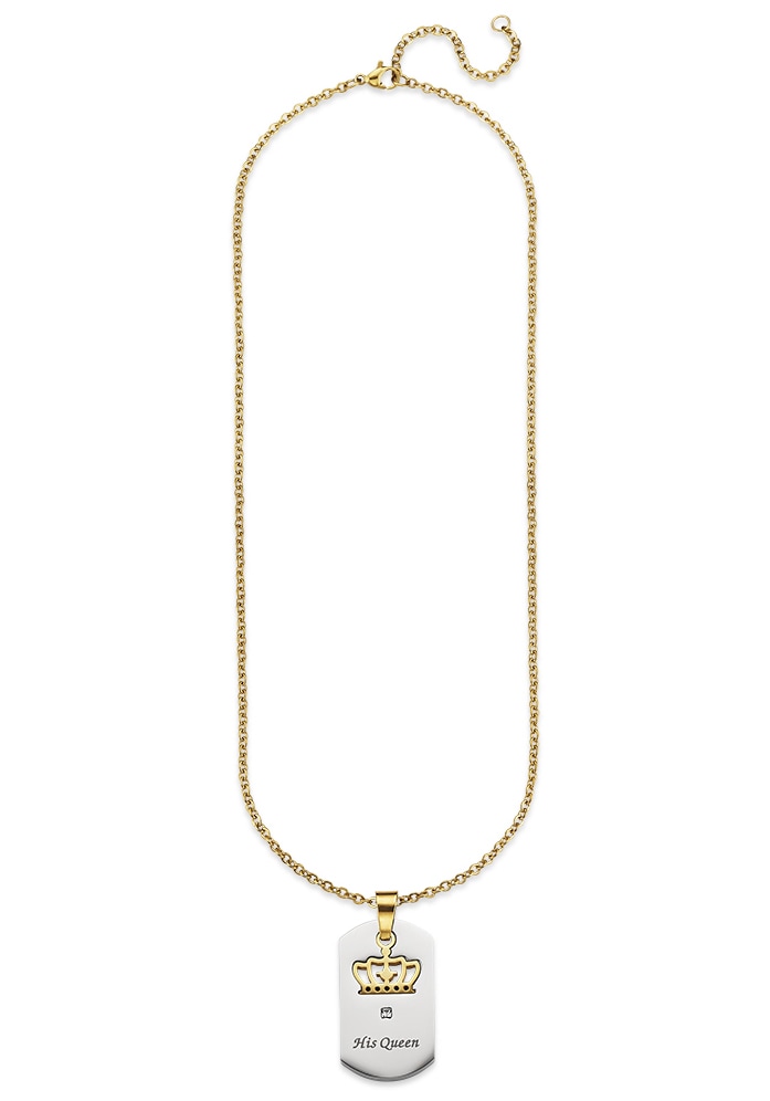 Bruno Banani Kette mit Anhänger »Schmuck Geschenk Halskette Ankerkette, Krone feste Gravur "His Queen"«