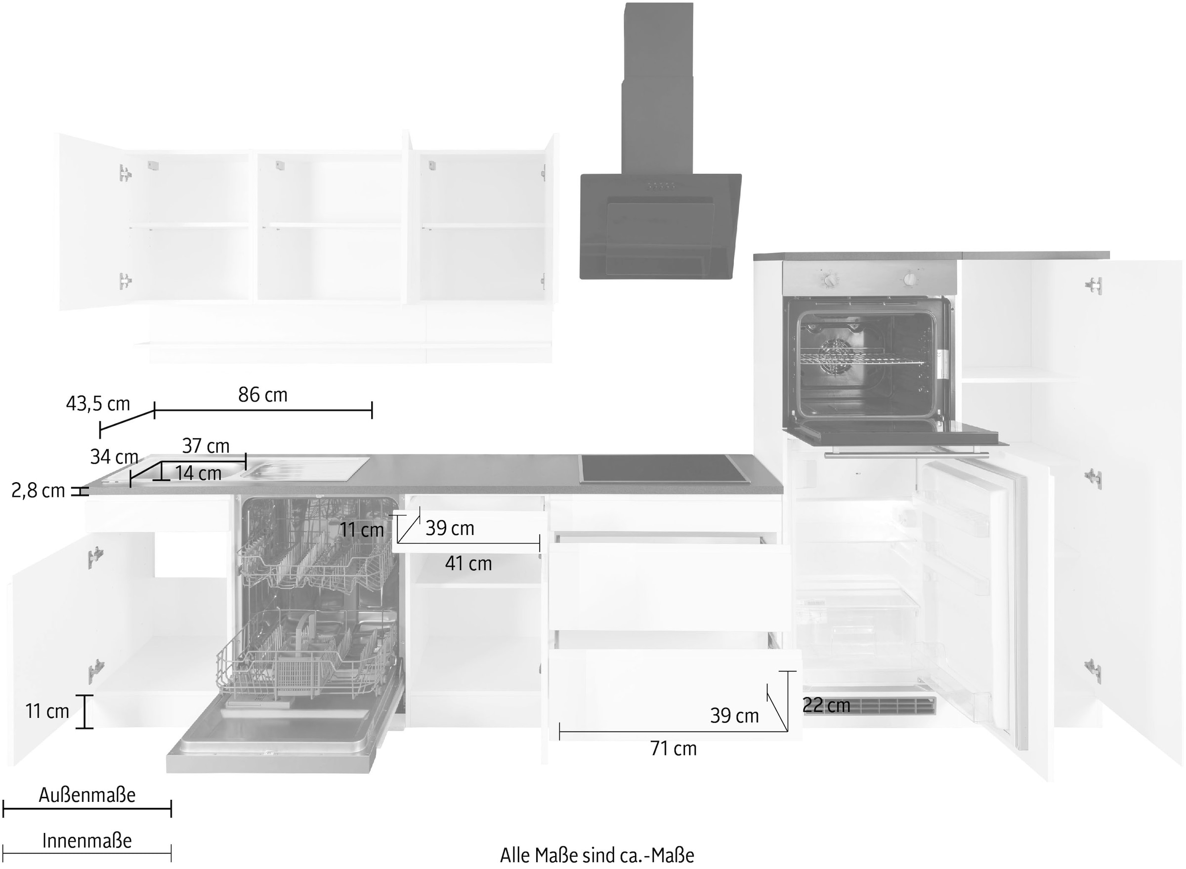 KOCHSTATION Küchenzeile »KS-Virginia«, Breite 350 cm, ohne E-Geräte