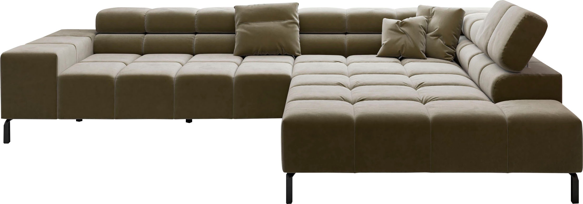 INOSIGN Ecksofa »Ancona New, wahlweise motorische Sitztiefenverstellung, auch in Cord«, feine Steppung, mit Kopfteilverstellung, 3 Zierkissen, L-Form