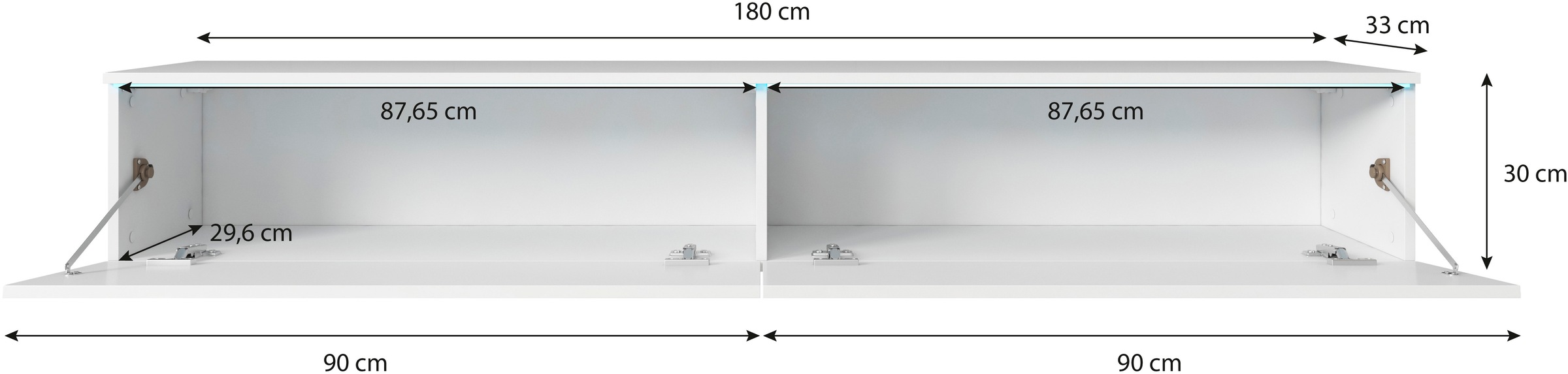 INOSIGN Lowboard »LOWBOARD VERA, wahlweise mit oder ohne Beleuchtung«, Modernes griffloses TV-Board, 180 cm TV-Schrank, stehend und hängend
