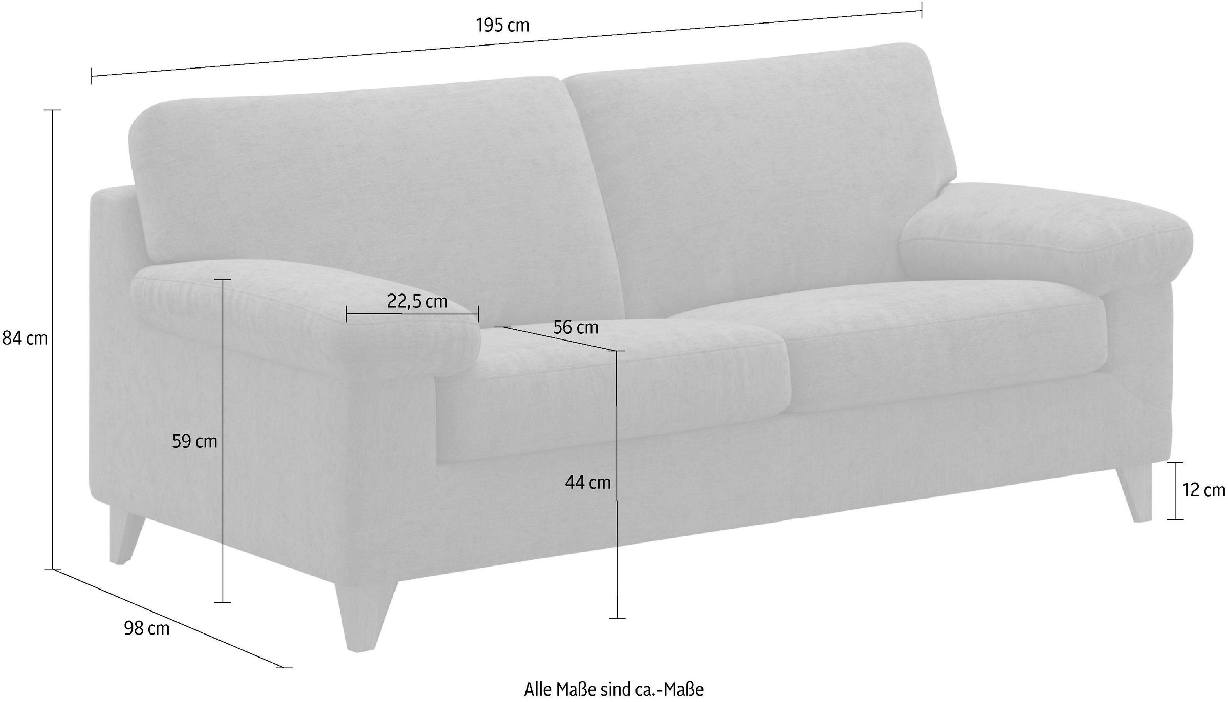machalke® 2,5-Sitzer »diego«, mit weichen Armlehnen, Füße wengefarben, Breite 195 cm