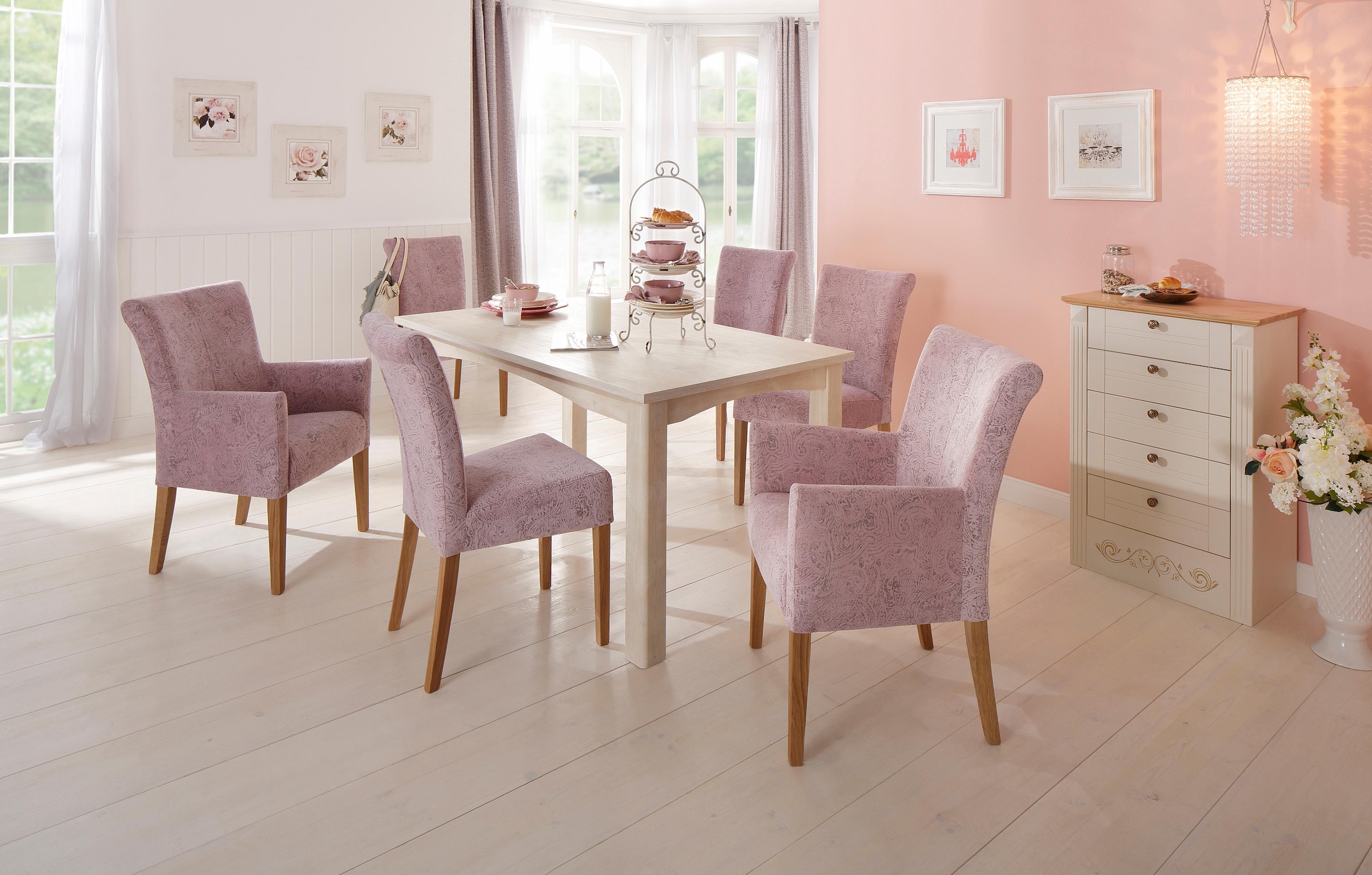 Home affaire Esszimmerstuhl »Queen Polsterstuhl BESTSELLER«, (Set), 4 St., Luxus-Microfaser, verschiedene Bezüge, Gestell Massivholz