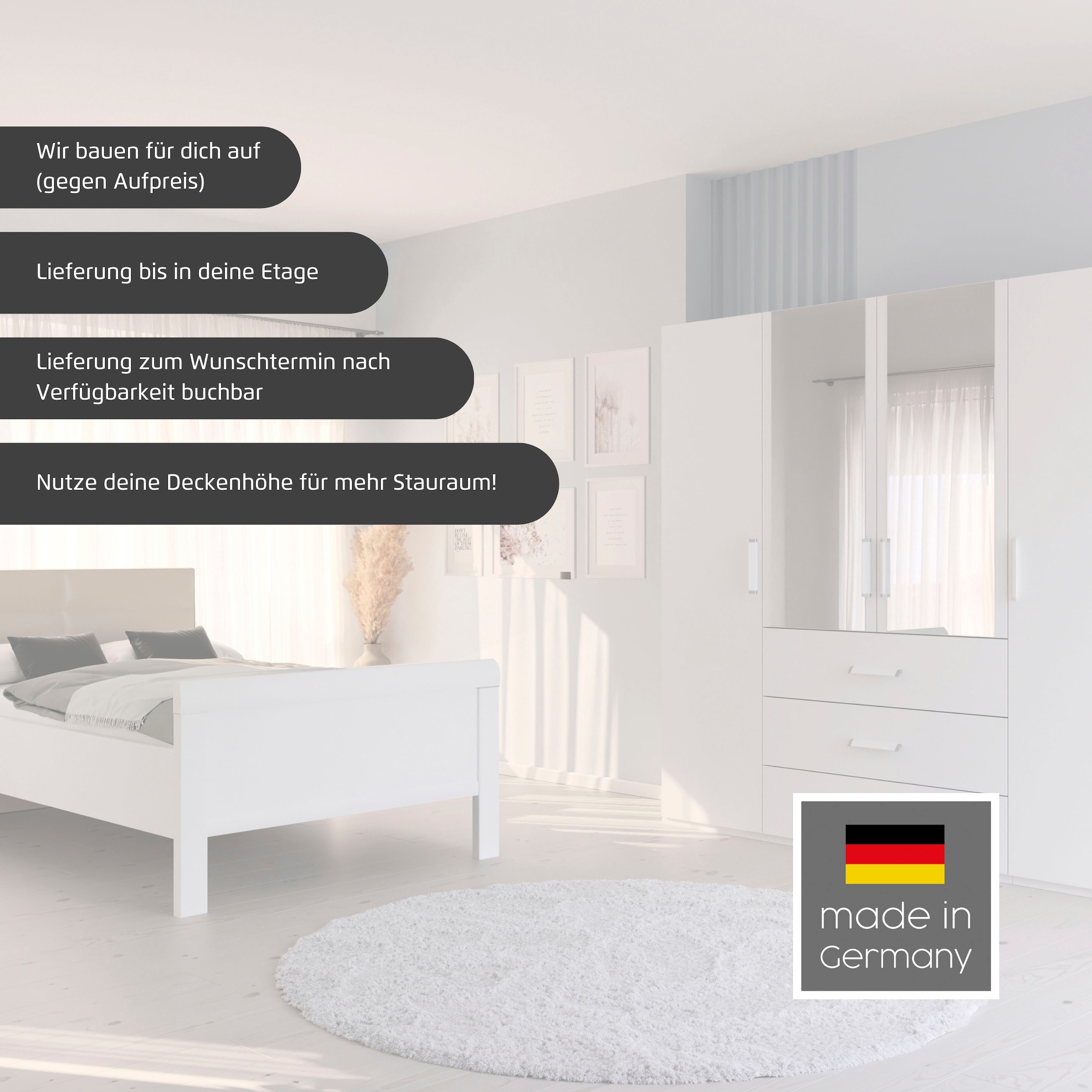 rauch Schlafzimmer-Set »Komplettschlafzimmer Schlafzimmer EVELYN«, (Set, 3 tlg.), Schrank und Bett in 2 Breiten, Nachttisch mit Paneel MADE IN GERMANY