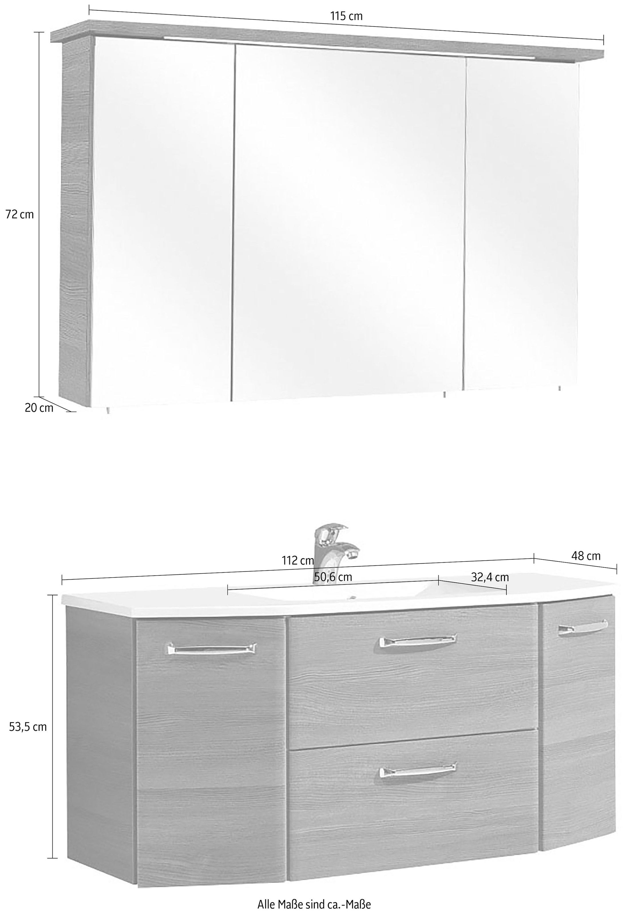 PELIPAL Badmöbel-Set »Quickset 328«, (2 St.), Spiegelschrank inkl. LED- Beleuchtung, Waschtisch-Kombination online bestellen | Spiegelschränke