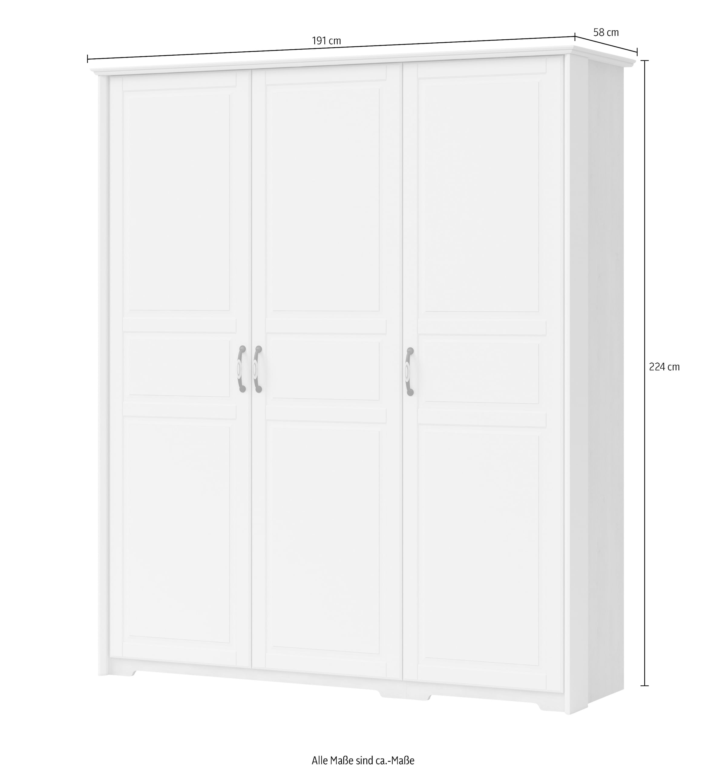 Home affaire Kleiderschrank »Evergreen, wahlweise in 3 Breiten, Höhe 224cm!«, (besonders dekorierter Metallgriff, Kasettenoptik in der Front), im klassischen Landhausstil,FSC-zertifiziert,hochwertige UV Lackierung