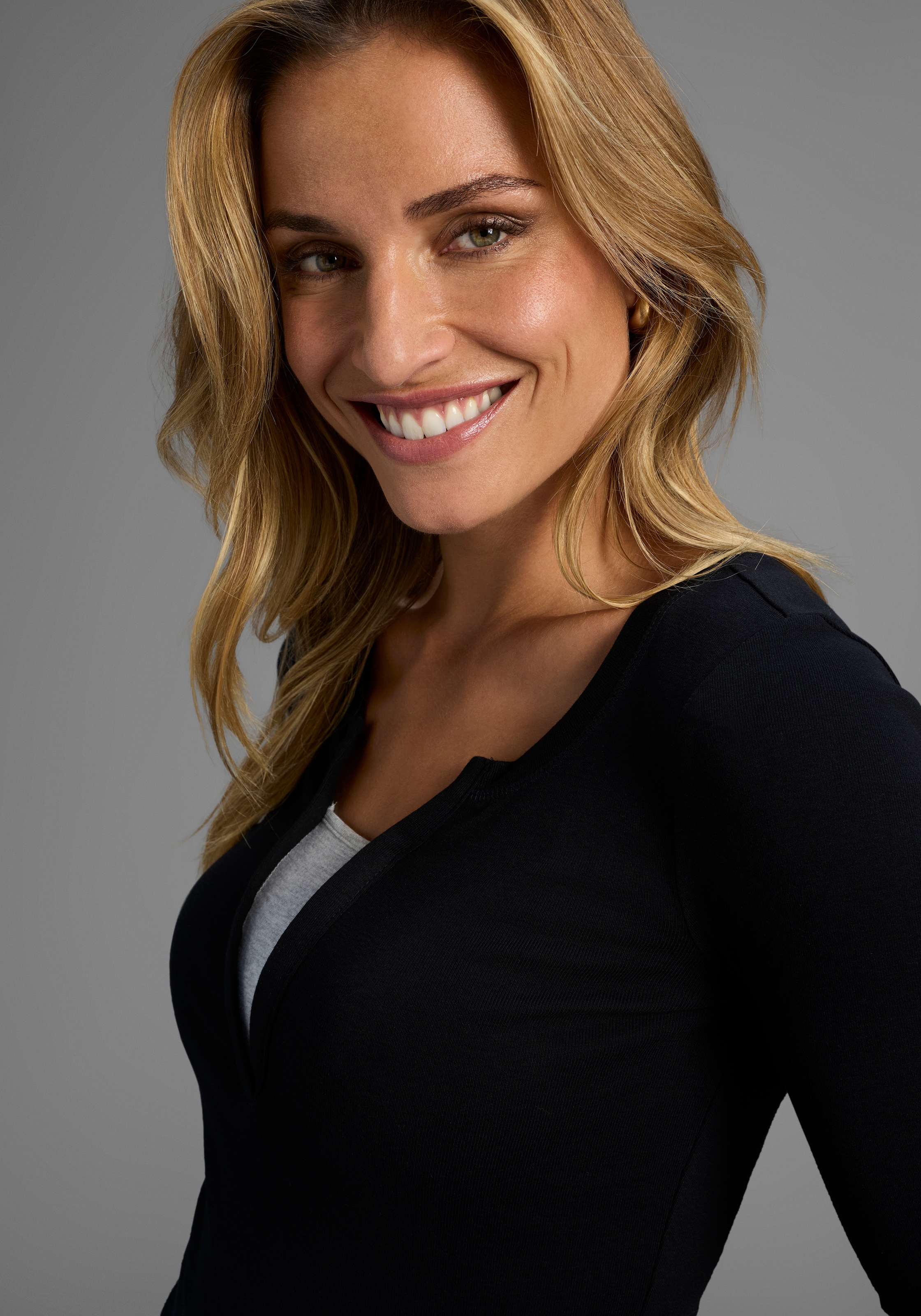 Flashlights 2-in-1-Langarmshirt figurbetonte Passform,  Rundhalsausschnitt,  elastisches Material