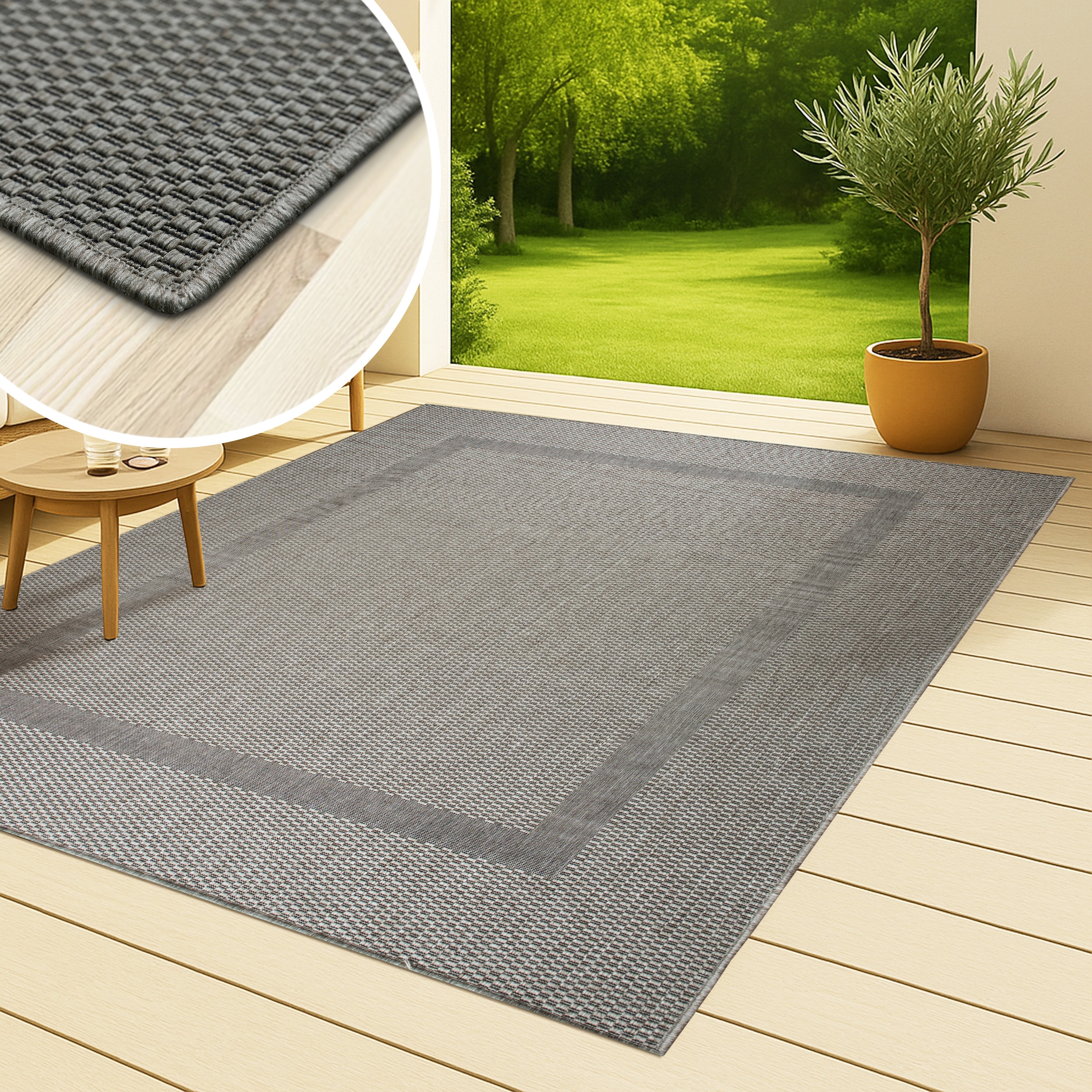 my home Teppich »Venedig Bordüre auch als Läufer erhältlich«, rechteckig, 3 mm Höhe, In- und Outdoor geeignet, Sisal-Optik, Wetterfest & UV-beständig