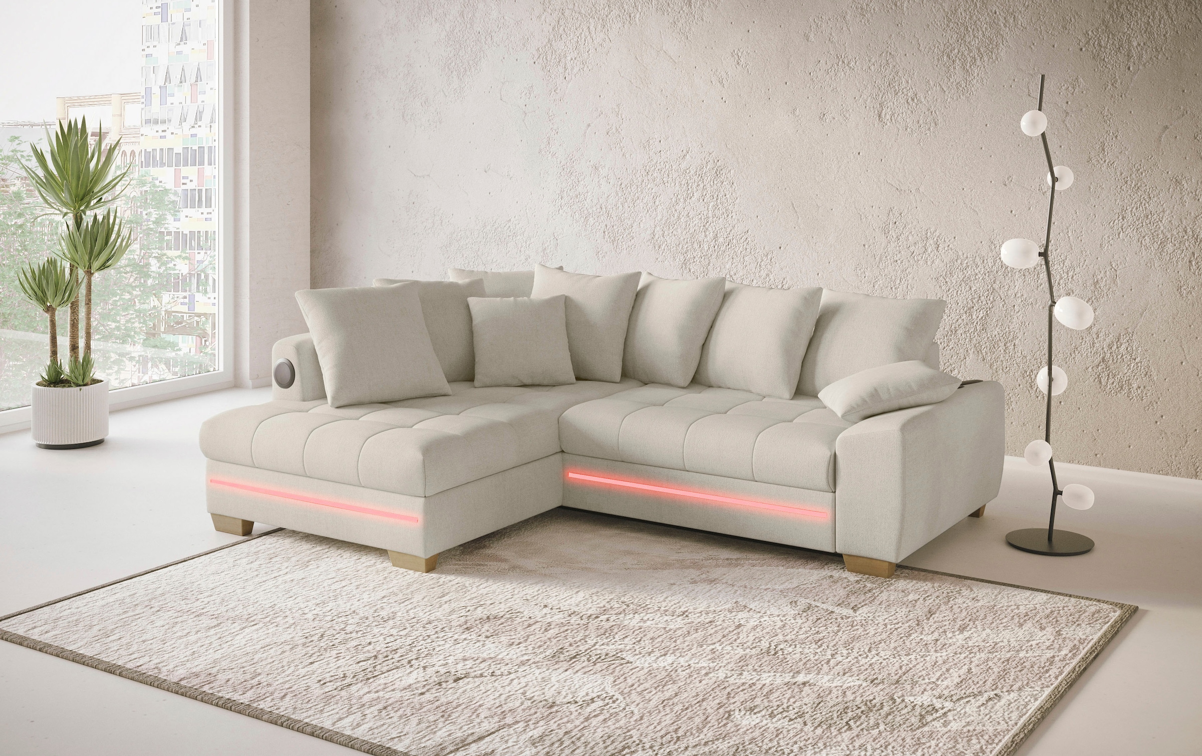 Mr. Couch Ecksofa »Nikita II, L-Form«, RGB-LED, Bluetooth-Soundsystem, wahlweise mit Bett, Bettkasten