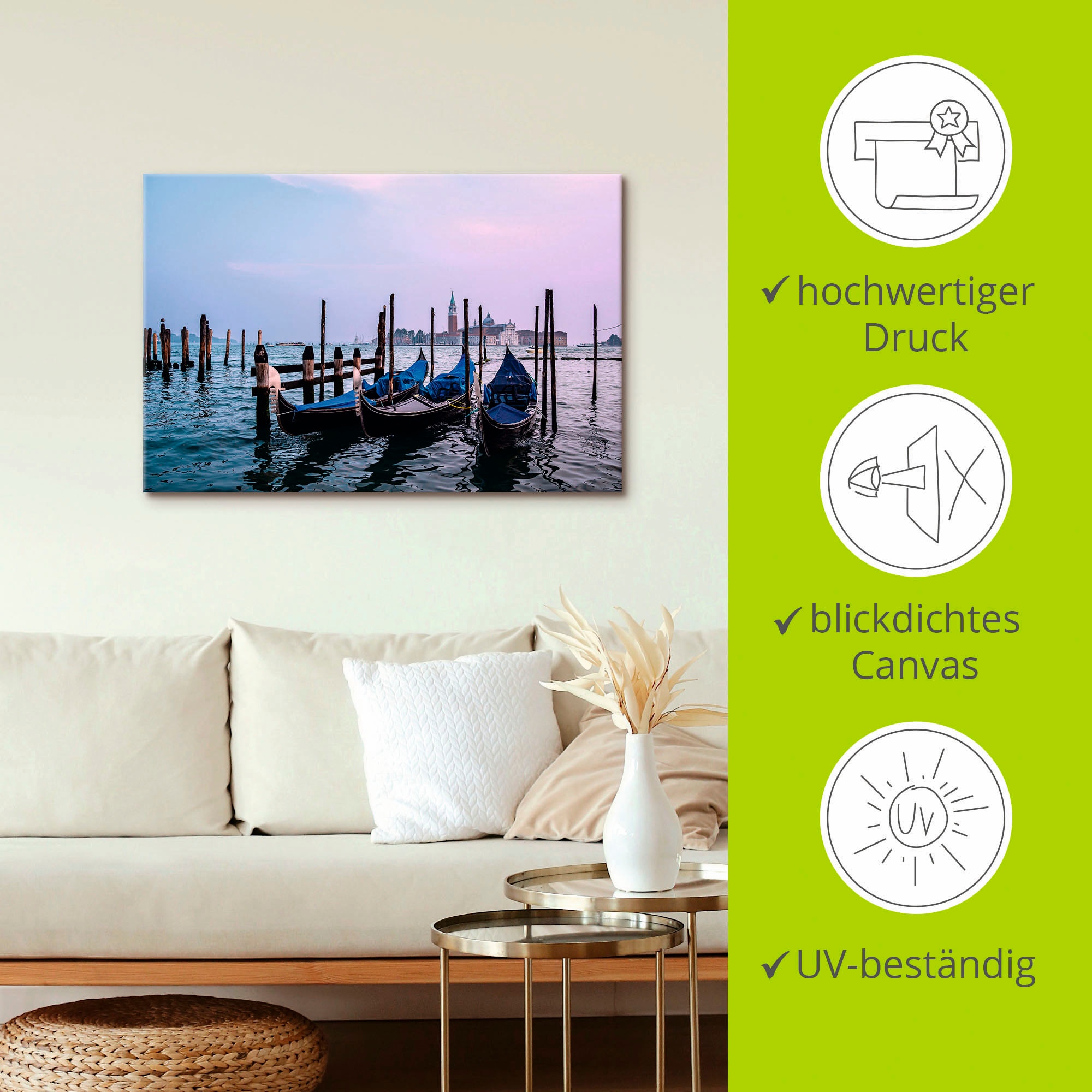 Artland Wandbild »Blick auf die Insel San Giorgio Maggiore«, Bilder von Booten & Schiffen (1 Stück), in vielen Größen & Produktarten - Alubild / Outdoorbild, Leinwandbild, Poster, Wandaufkleber / Wandtattoo auch für Badezimmer geeignet