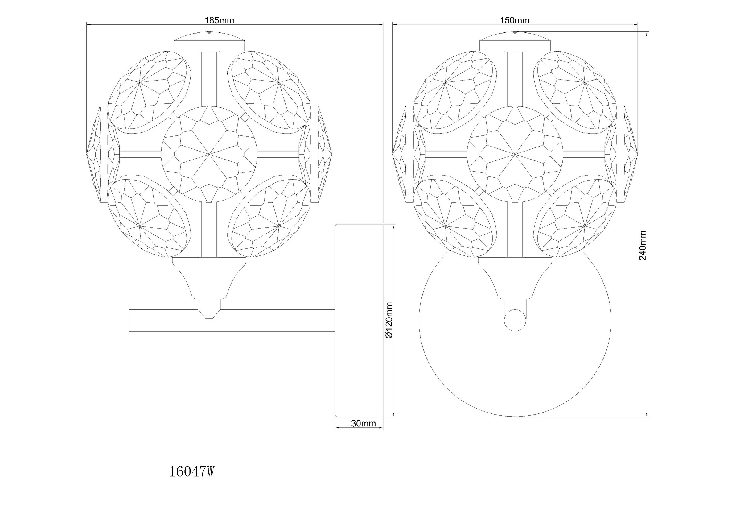 GLOBO LIGHTING Wandleuchte »VIRINA« LED-Modul 1 Stk. Warmweiß Goldfarbene Wandleuchte mit K9 Kristallen, LED 6W, aufwärts