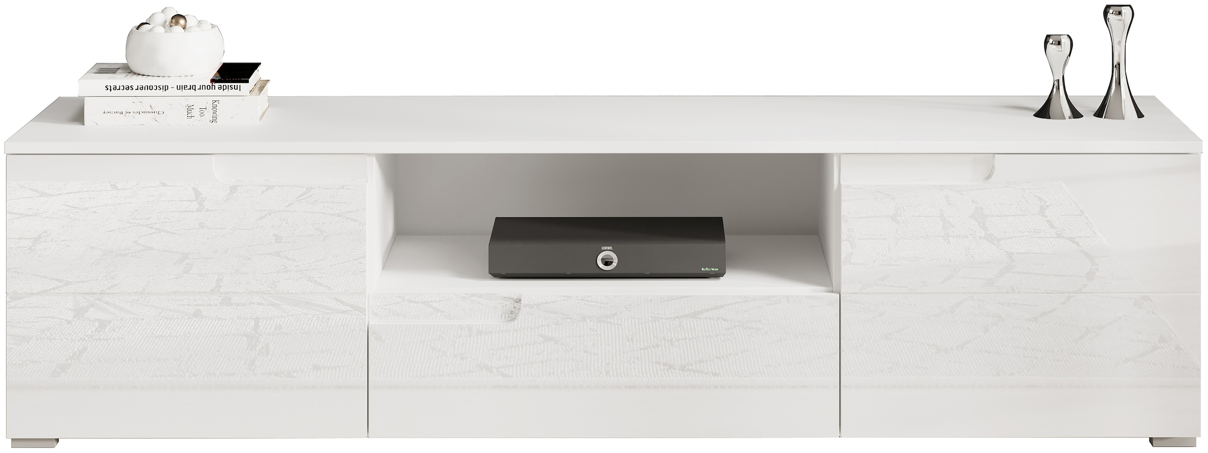 HBZ Lowboard »Spice weiß Hochglanz, TV Schrank bis 65 Zoll, BxHxT 165x42x40 cm«, (1 St.), Mit 2 Türen, 1 Schubkasten, 1 Kabeldurchführung, 1 offenes Fach