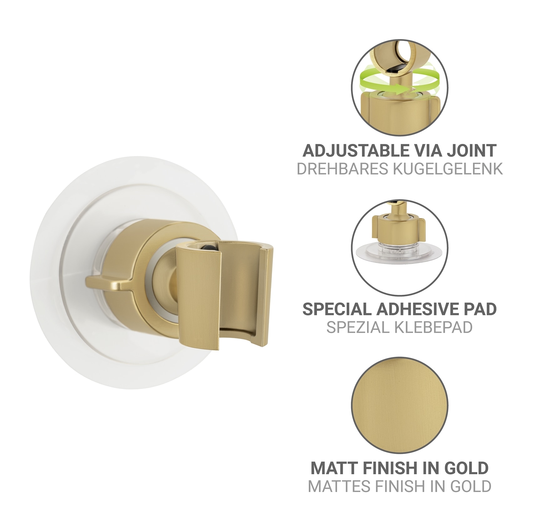 WENKO Brausehalter drehbare Halterung, passend für alle Duschköpfe, Montage ohne Bohren