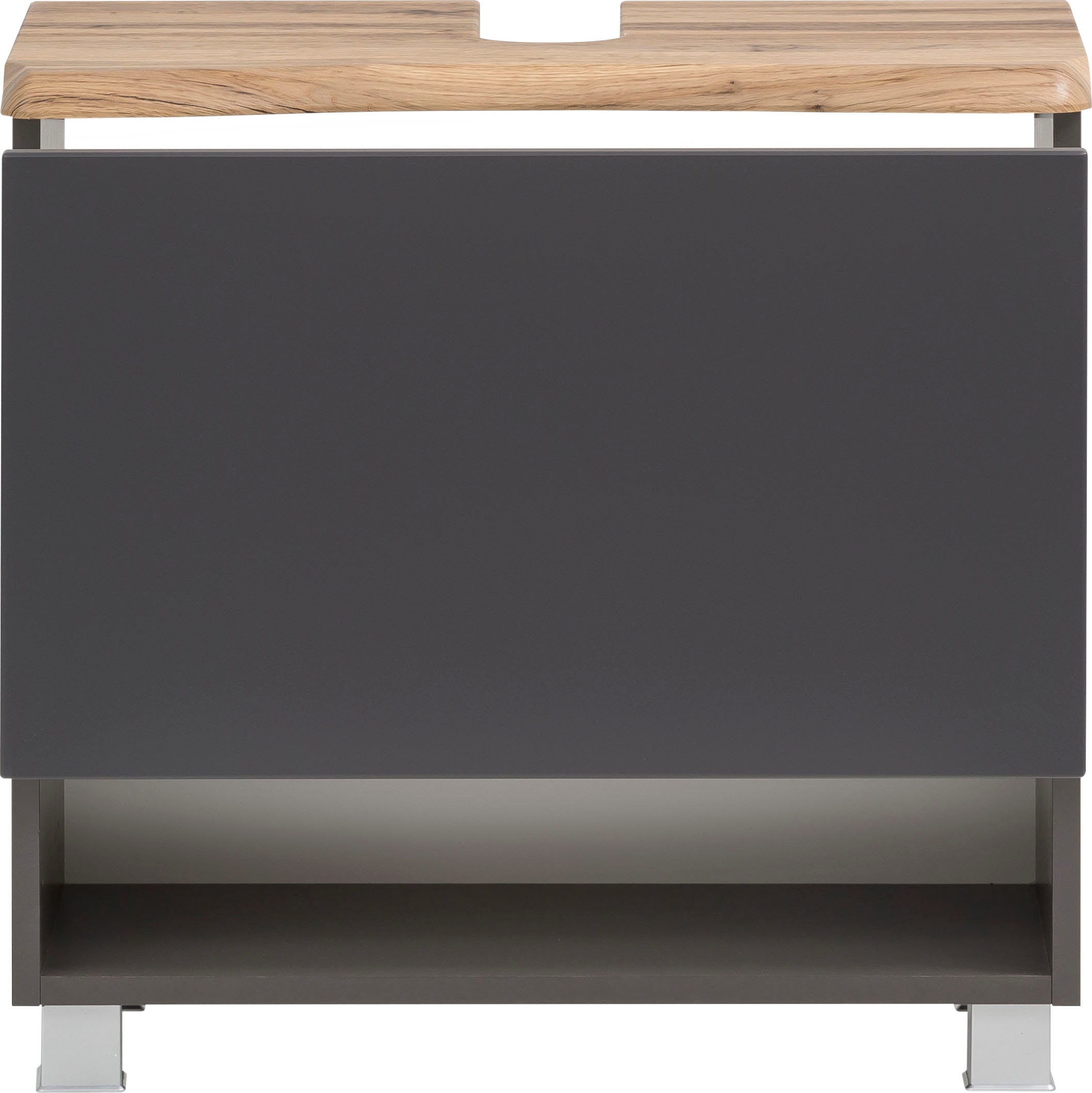 welltime Waschbeckenunterschrank »Stubach«, Bad Schrank, Abdeckplatte mit Baumkante, Breite 60 cm