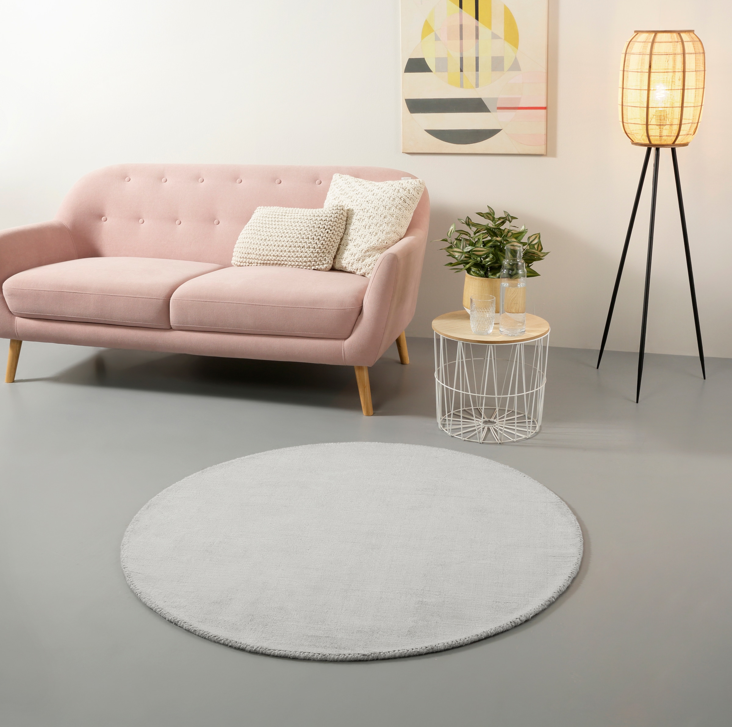 my home Teppich »Soley«, rund, 12 mm Höhe, Handweb Teppiche, Wohnzimmer, Sc günstig online kaufen