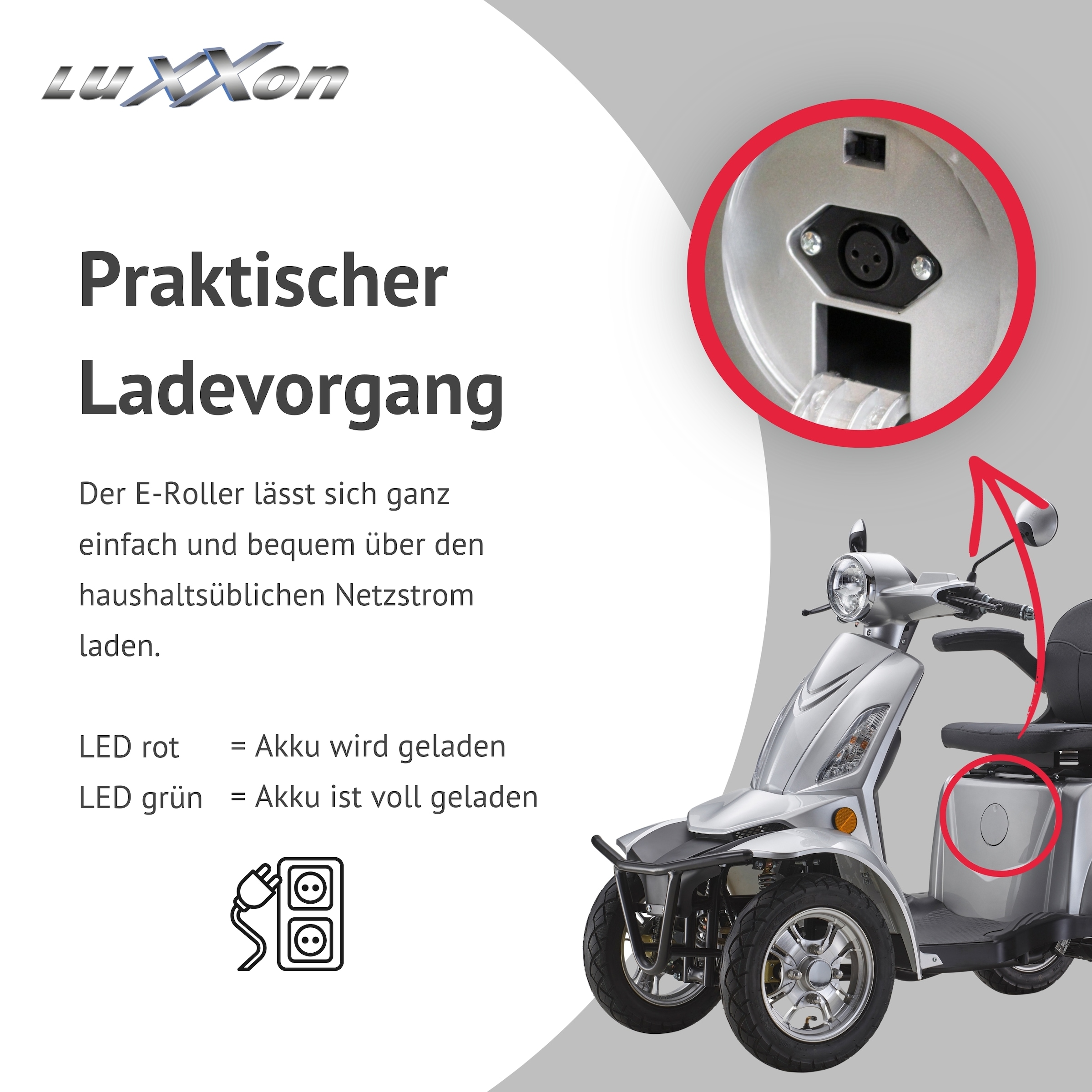 Luxxon Elektromobil »LuXXon Seniorenmobil E4900« 20 km/h Elektromobil mit Topcase, ohne Helmpflicht,  1.000 W, Seniorenmobil mit 4 Räder, Elektroroller für Senioren