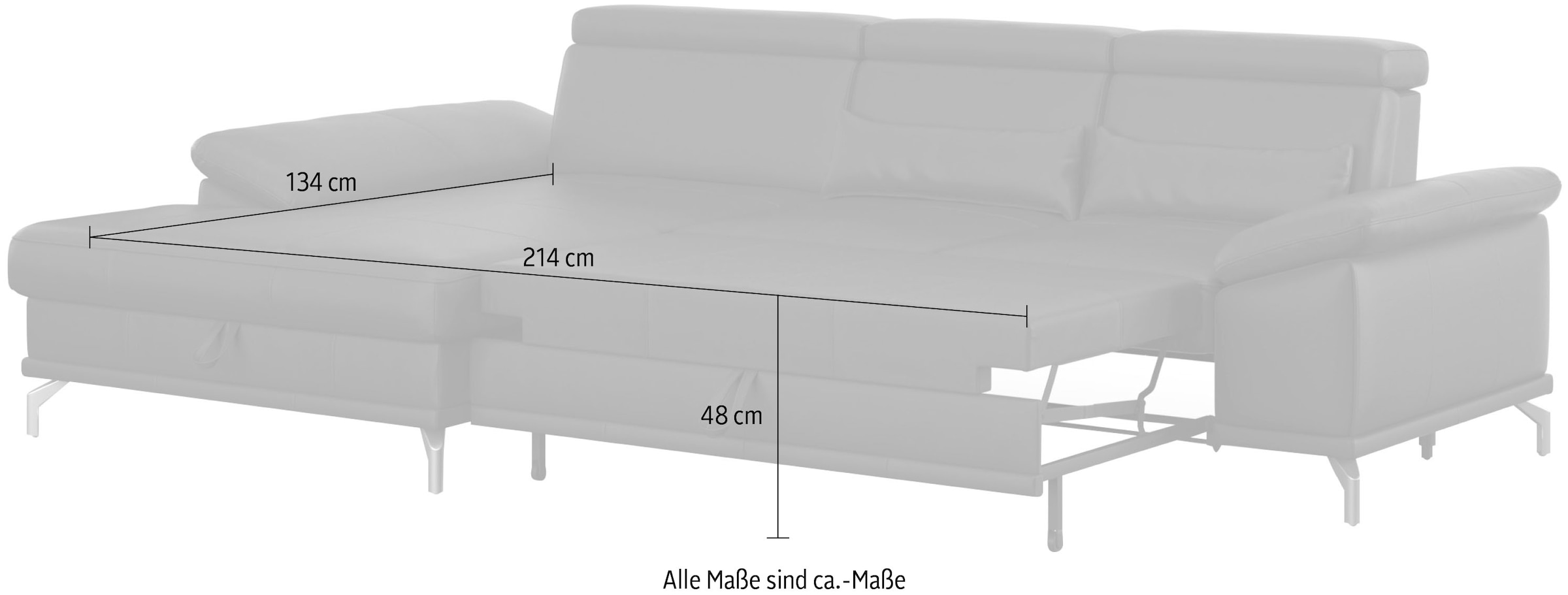 sit&more Ecksofa »Cabrio L-Form, mit Sitztiefenverstellung, Arm- und Kopfteilverstellung«, 2 Nierenkissen, Federkern, optional Bettfunktion und Stauraum
