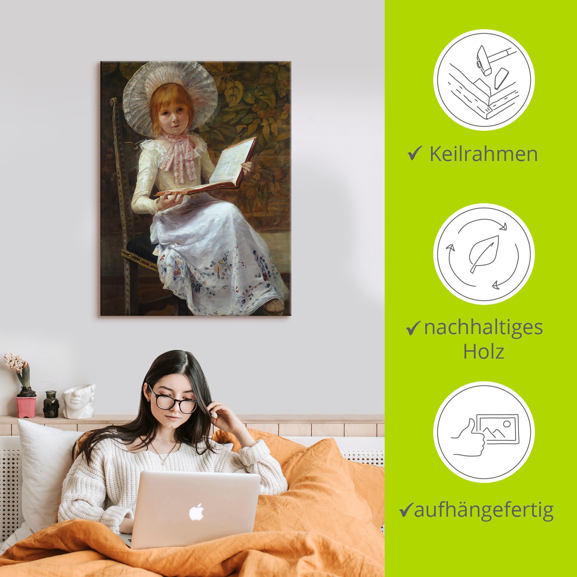 Artland Leinwandbild »Tochter Ida mit Bilderbuch.«, Kind, (1 St.), auf Keilrahmen gespannt