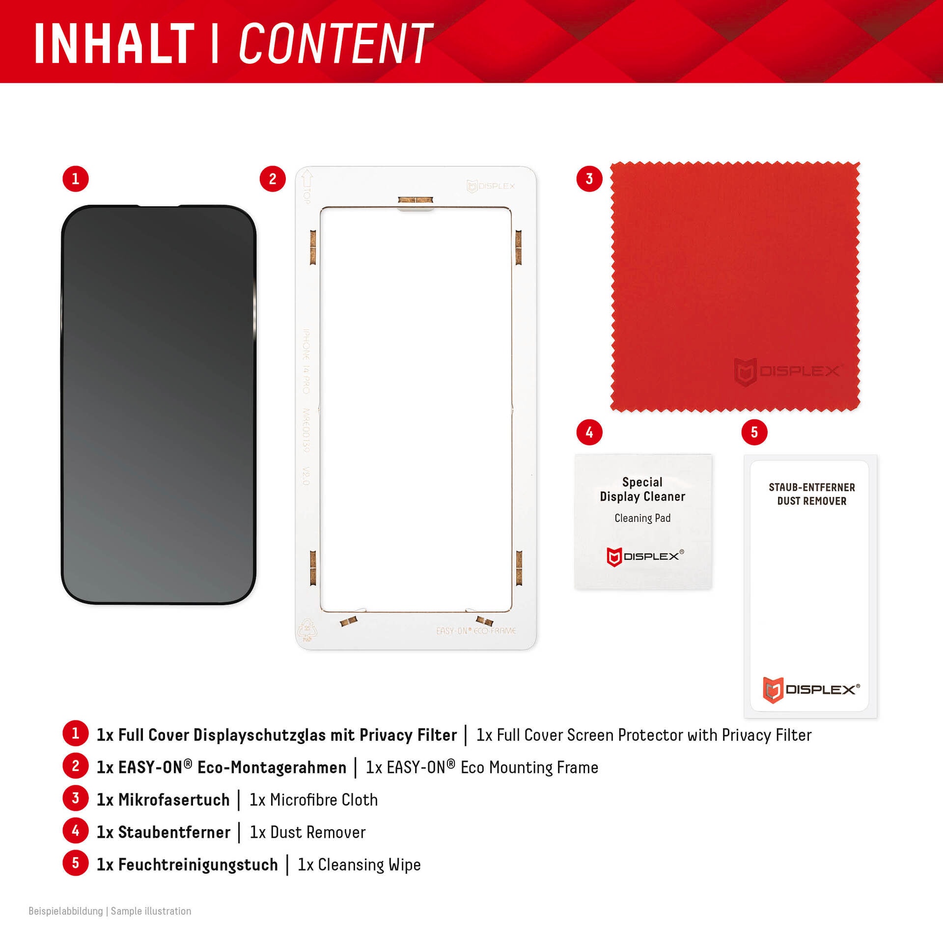 Displex Displayschutzglas »Privacy Glass«, für Apple iPhone 15-Apple iPhone 15 Pro, Blickschutz Displayschutzfolie Displayschutz kratzer-resistent 10H