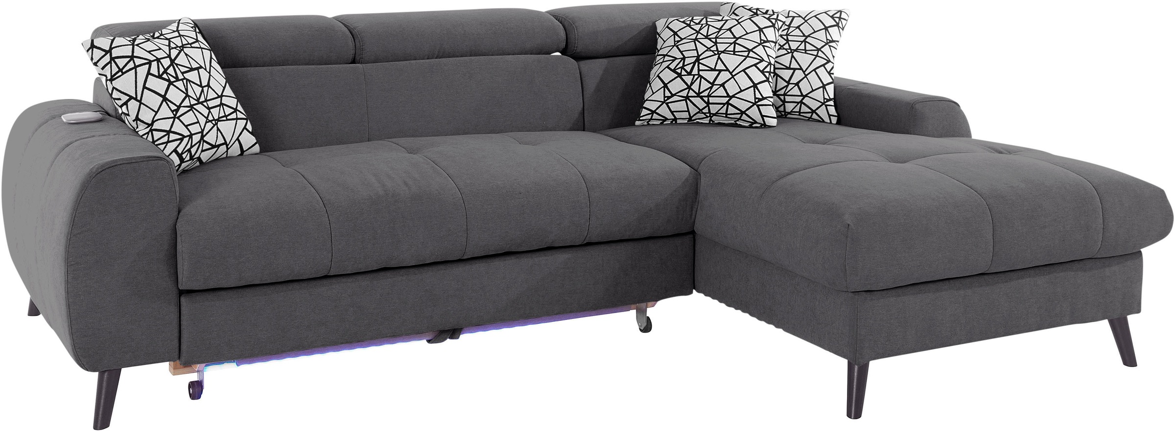 COTTA Ecksofa »Mia L-Form mit 3 Zierkissen«, wahlweise mit Bettfunktion, Bettkasten, Beleuchtung & Wireless-Charger