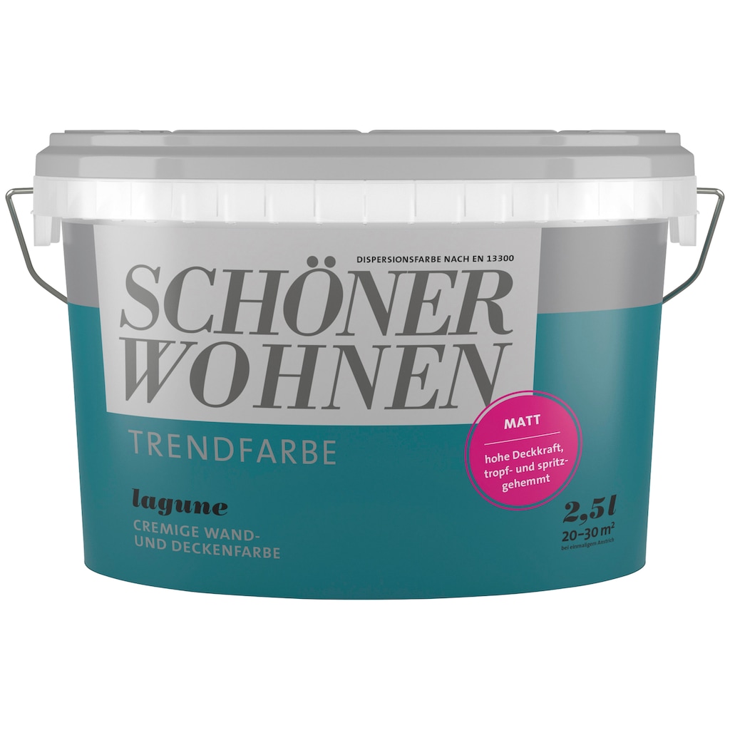 SCHÖNER WOHNEN-Kollektion Wand- und Deckenfarbe »Trendfarbe, matt«, 2,5 Liter, Lagune, hochdeckende Wandfarbe - für Allergiker geeignet