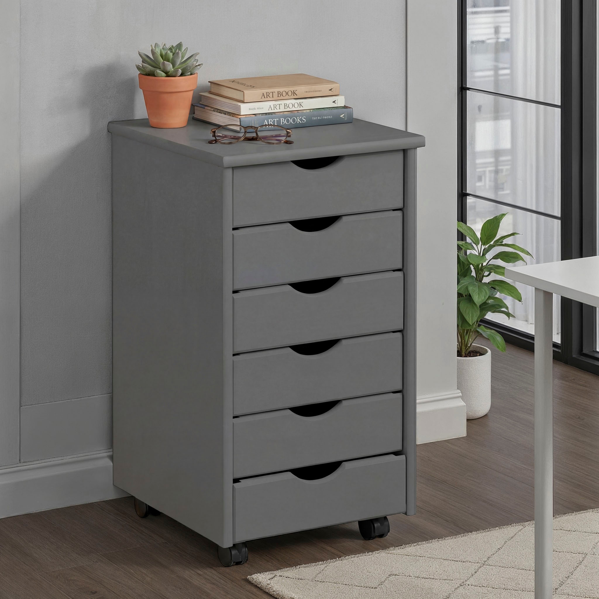 Inter Link Rollcontainer »Simon aus massivem Kiefernholz, auf rollen, grau lackiert« 1 Stk. tlg. Bürocontainer mit 6 Schubladen, grifflos, 35 x 39 x 65,6 cm