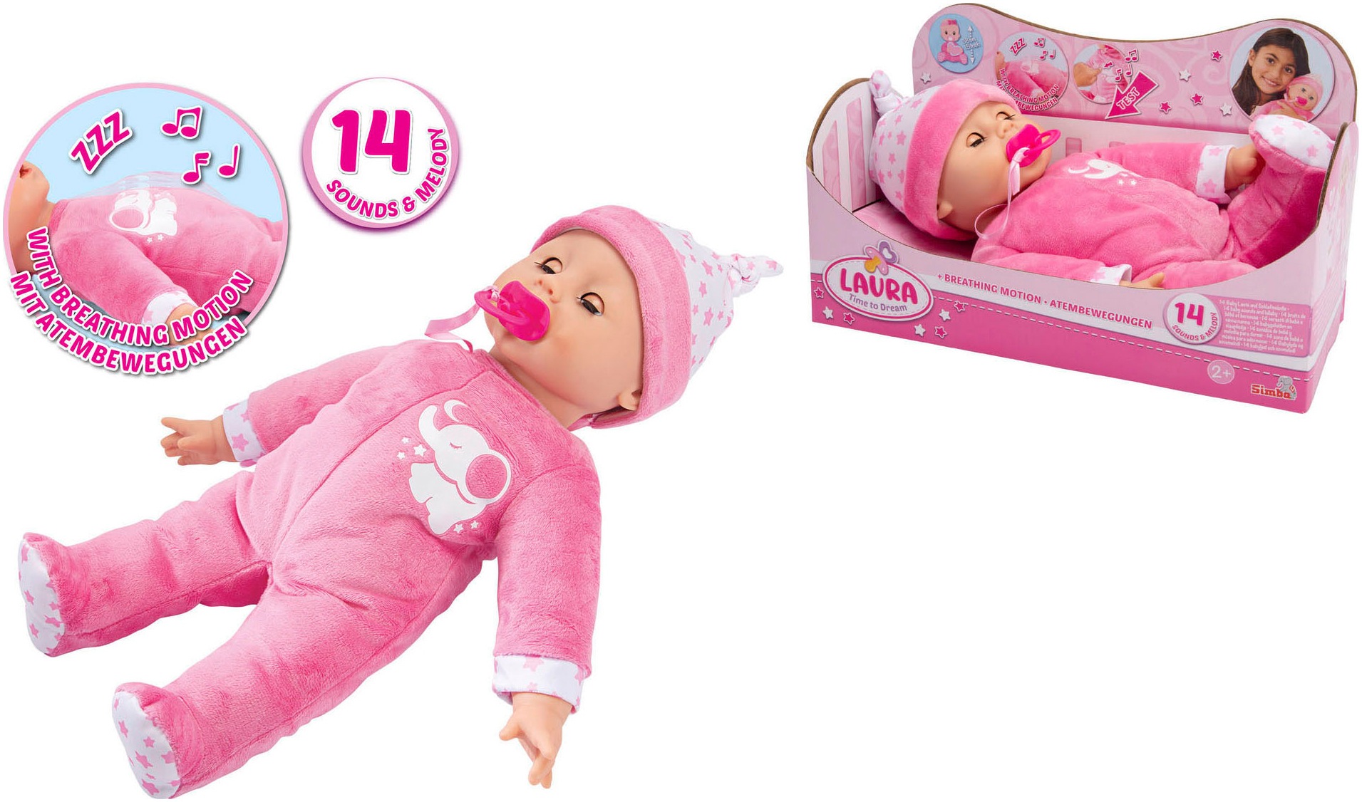 SIMBA Babypuppe »Laura Schlummerzeit«, mit Soundeffekt und realistische Atembewegungen