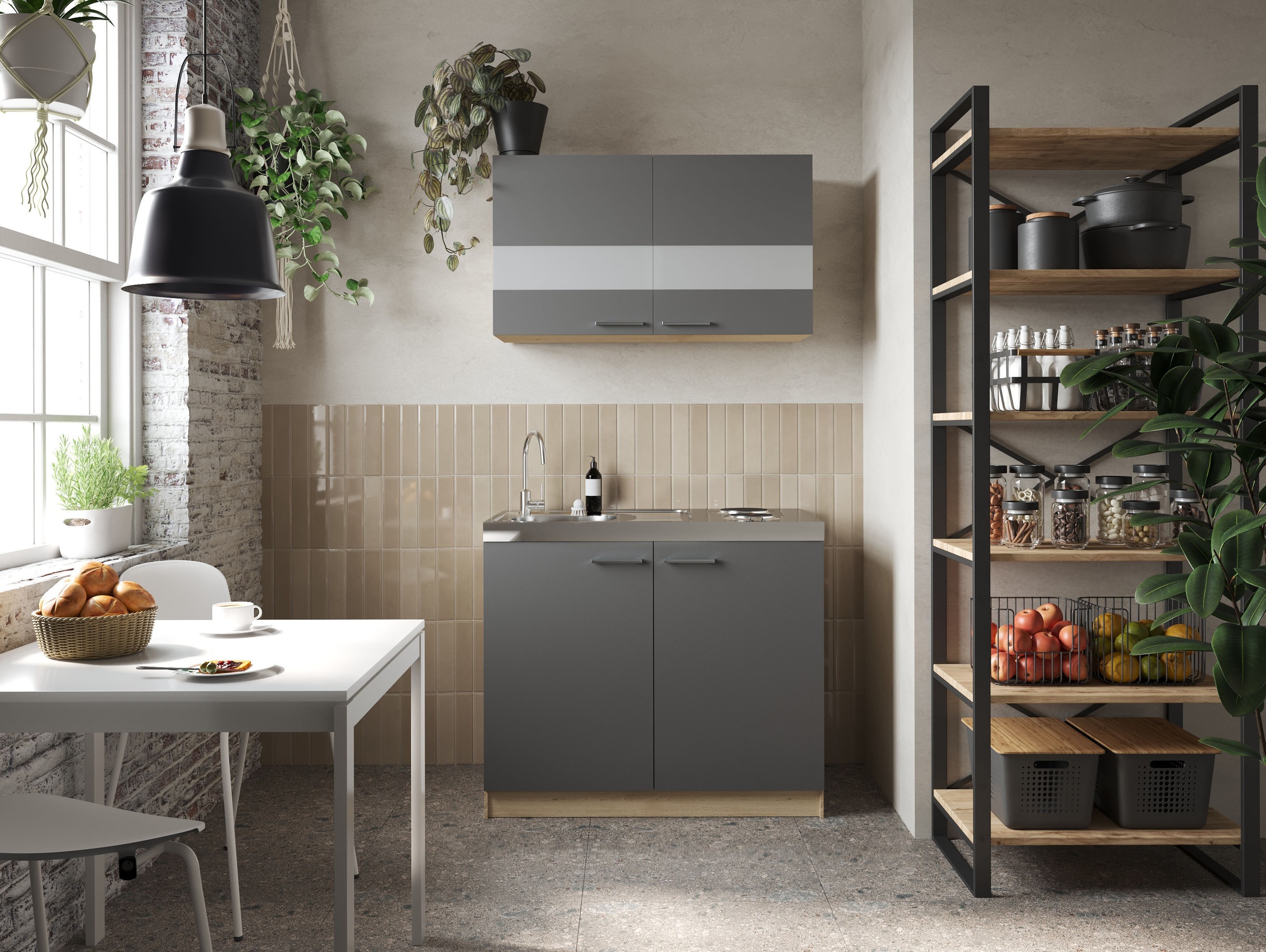 RESPEKTA Pantryküche »Merle« Breite 100 cm, Soft-Close, Spülenabdeckung mit Edelstahlkochmulde