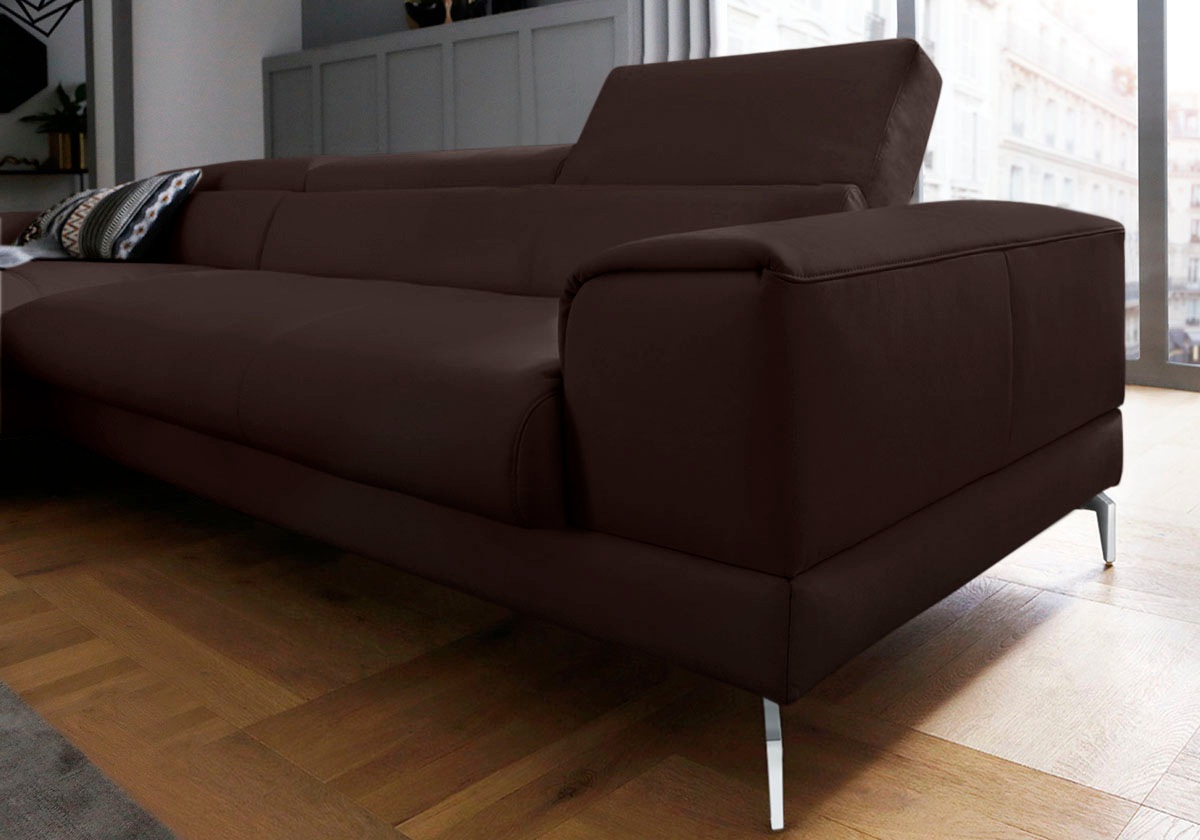 W.SCHILLIG Ecksofa »piedroo, Designsofa mit tollem Sitzkomfort, elegant und bequem, L-Form«, Kopfteilverstellung, wahlweise mit Sitztiefenverstellung, Breite 343cm