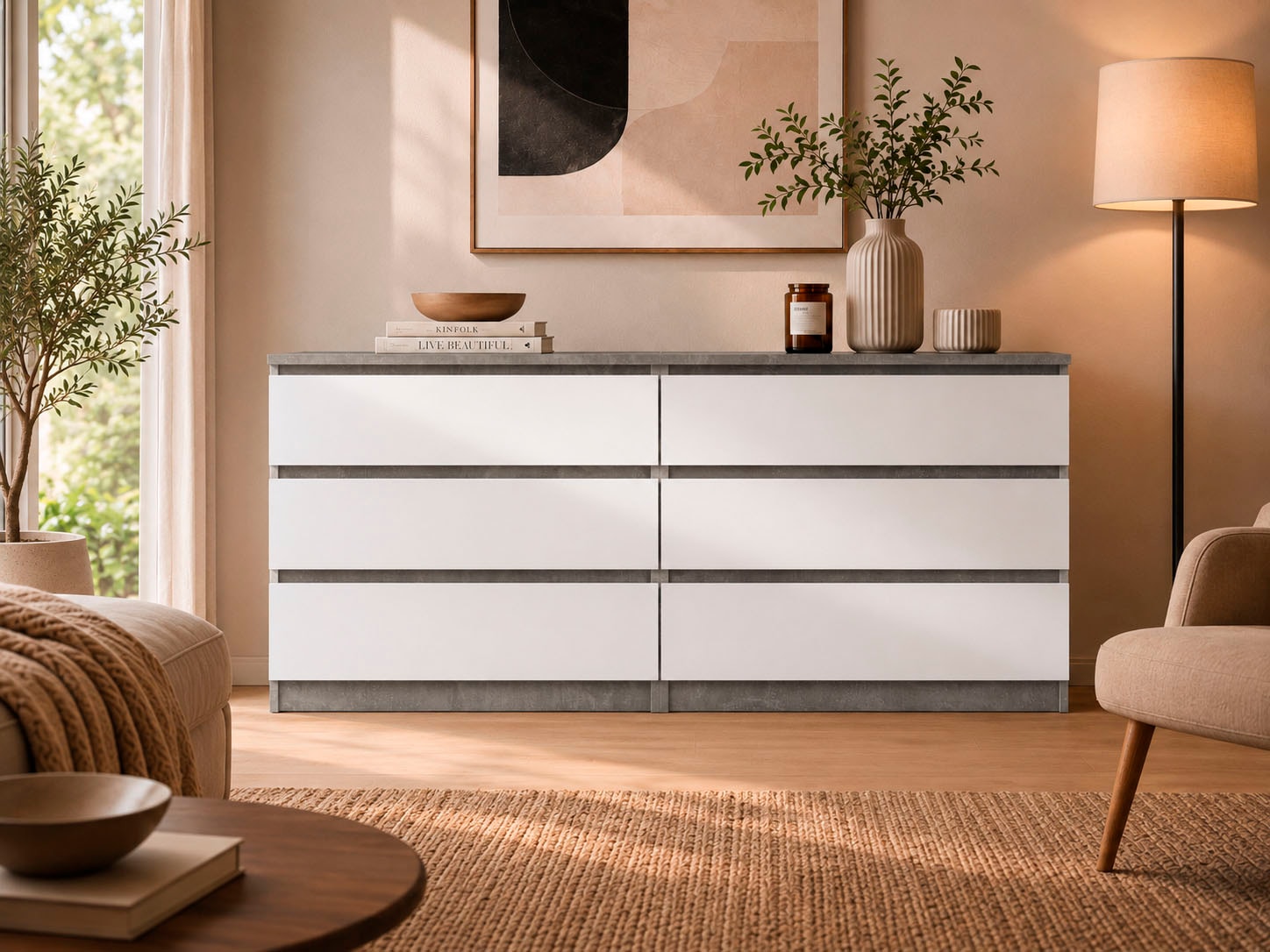 Home affaire Kommode »Naia,  6 Schubladen im skandinavischen Design, Breite 158 cm« Viel Stauraum mit griffloser Front, in mehreren Farben