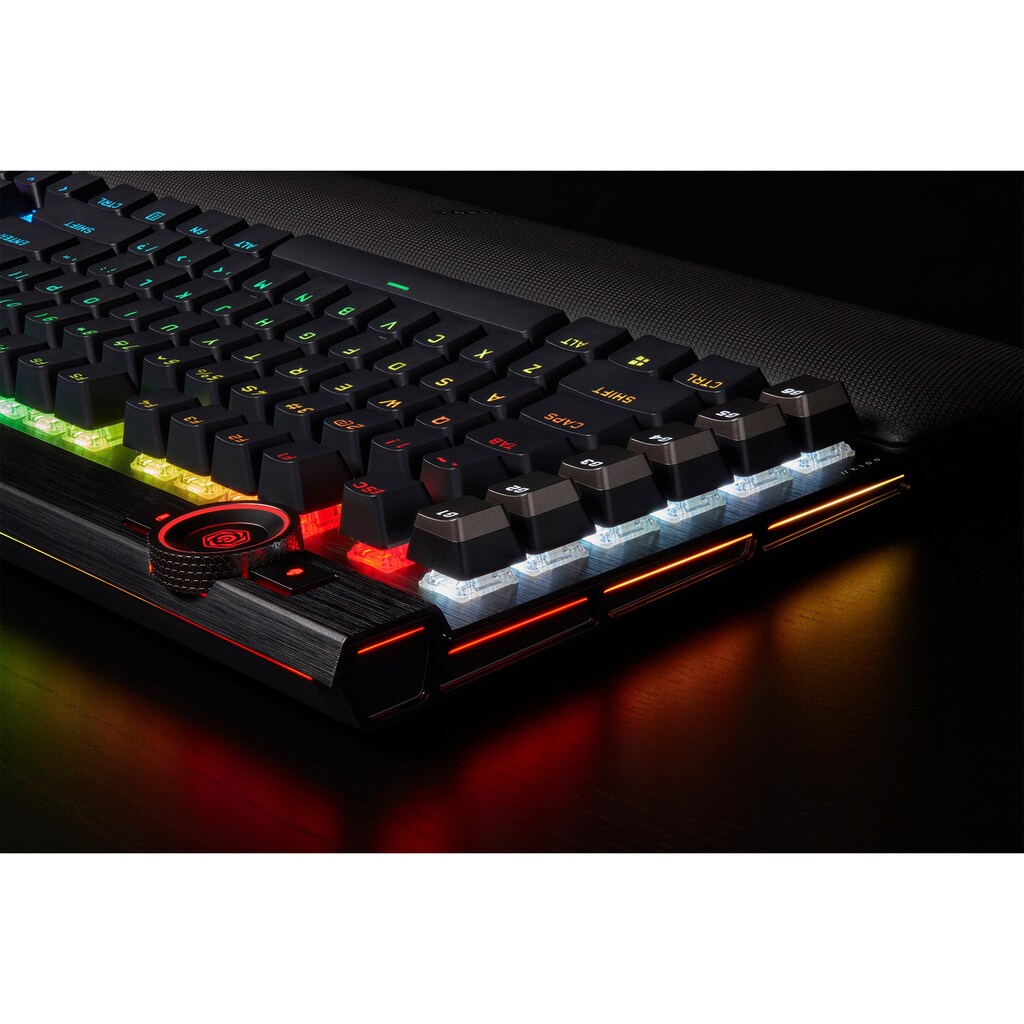 Corsair Gaming-Tastatur »K100 CHERRY MX SPEED«, (programmierbare G-Tasten-Lautstärkeregler-Ziffernblock-Handgelenkauflage)