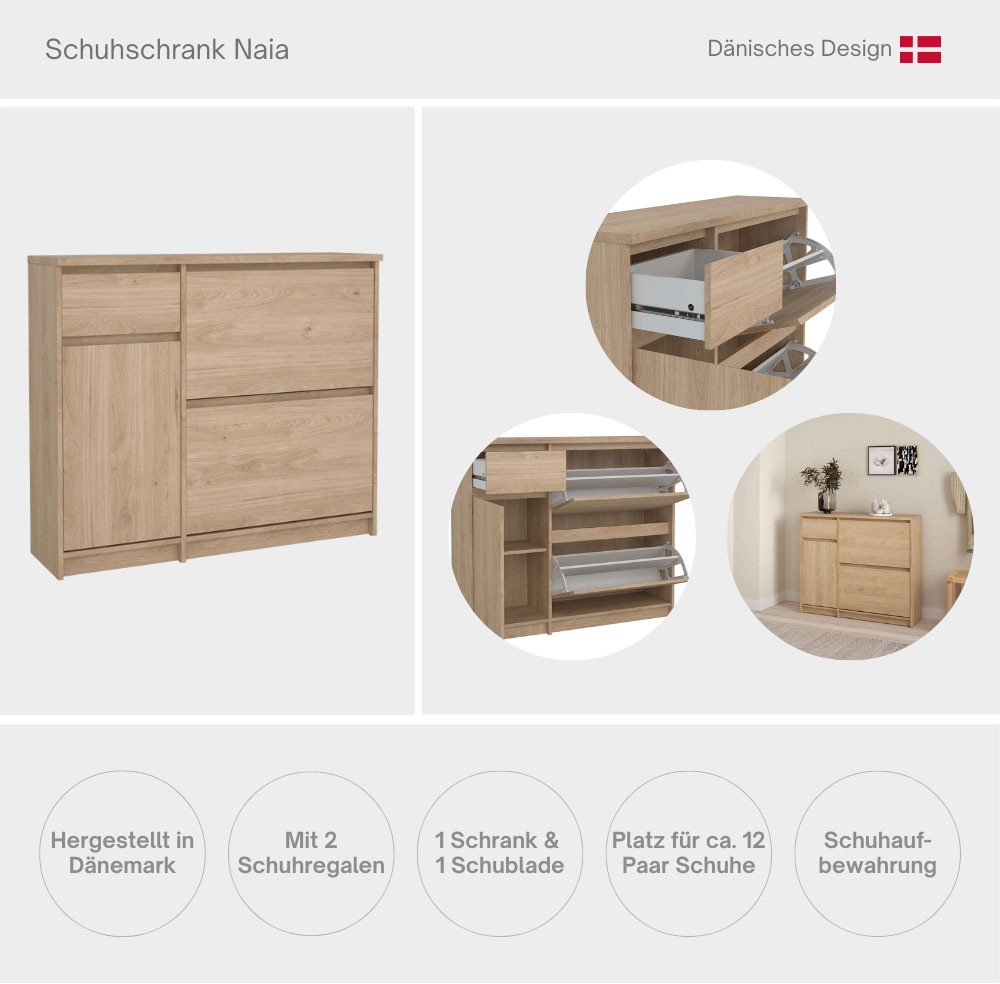 INOSIGN Schuhschrank »Naia Schuhaufbewahrung, Schuhkommode, Schuhregal, Modernes Design«, mit 2 Klappen und 1 Tür und 1 Schublade, Praktisch, Breite 109 cm