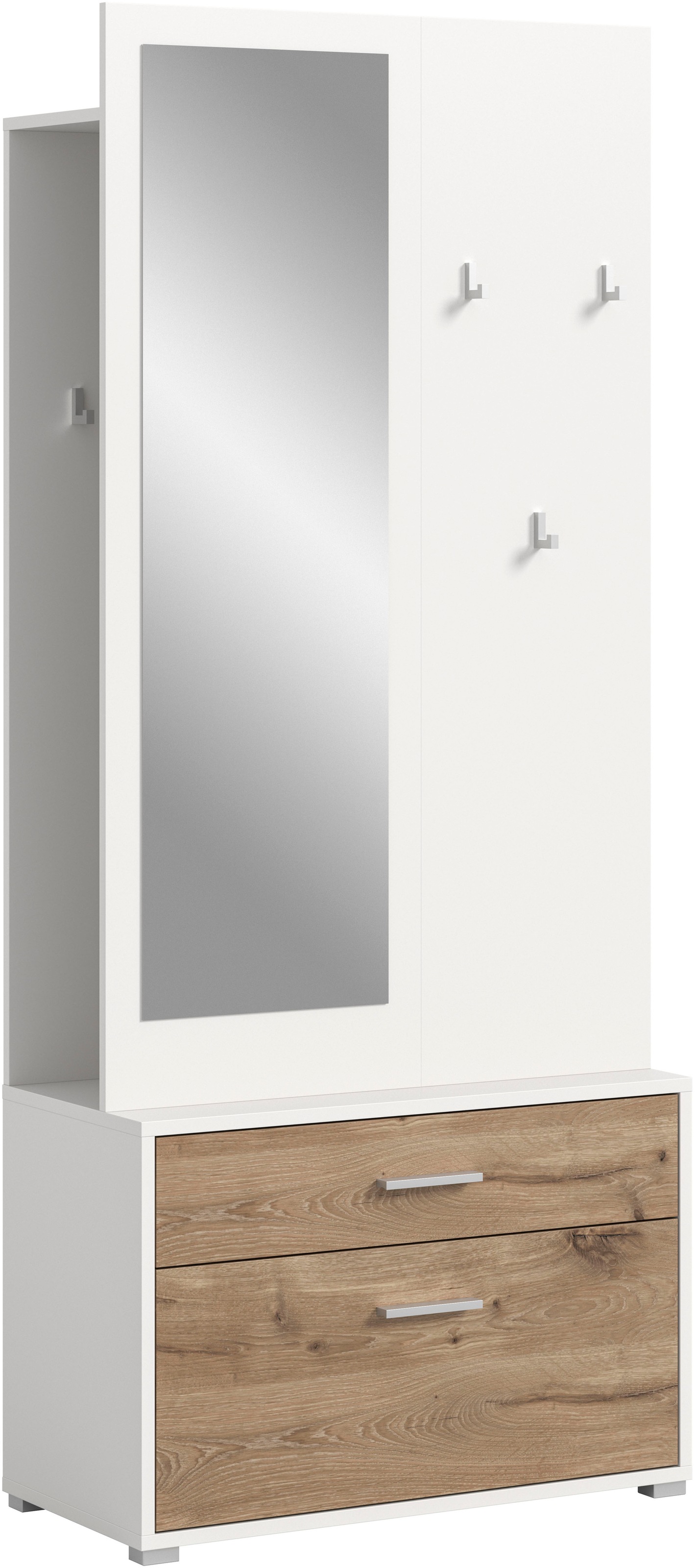 INOSIGN Kompaktgarderobe »Morrea, Höhe 190 cm, 1 Schubkästen, 6 Haken, 1 Kleiderstange, 7 Fächer«, (1 St.), schmale Garaderobe, Stauraum, Flur, Diele