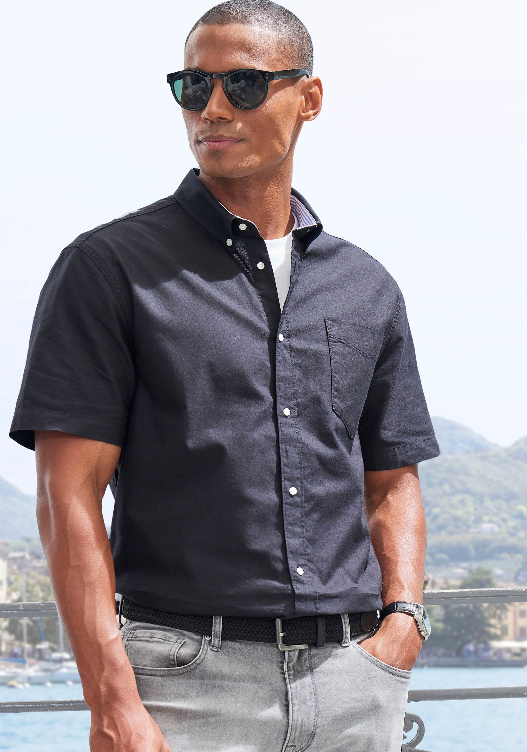 H.I.S Kurzarmhemd »regular-fit«, mit Button-down-Kragen, reine Baumwolle