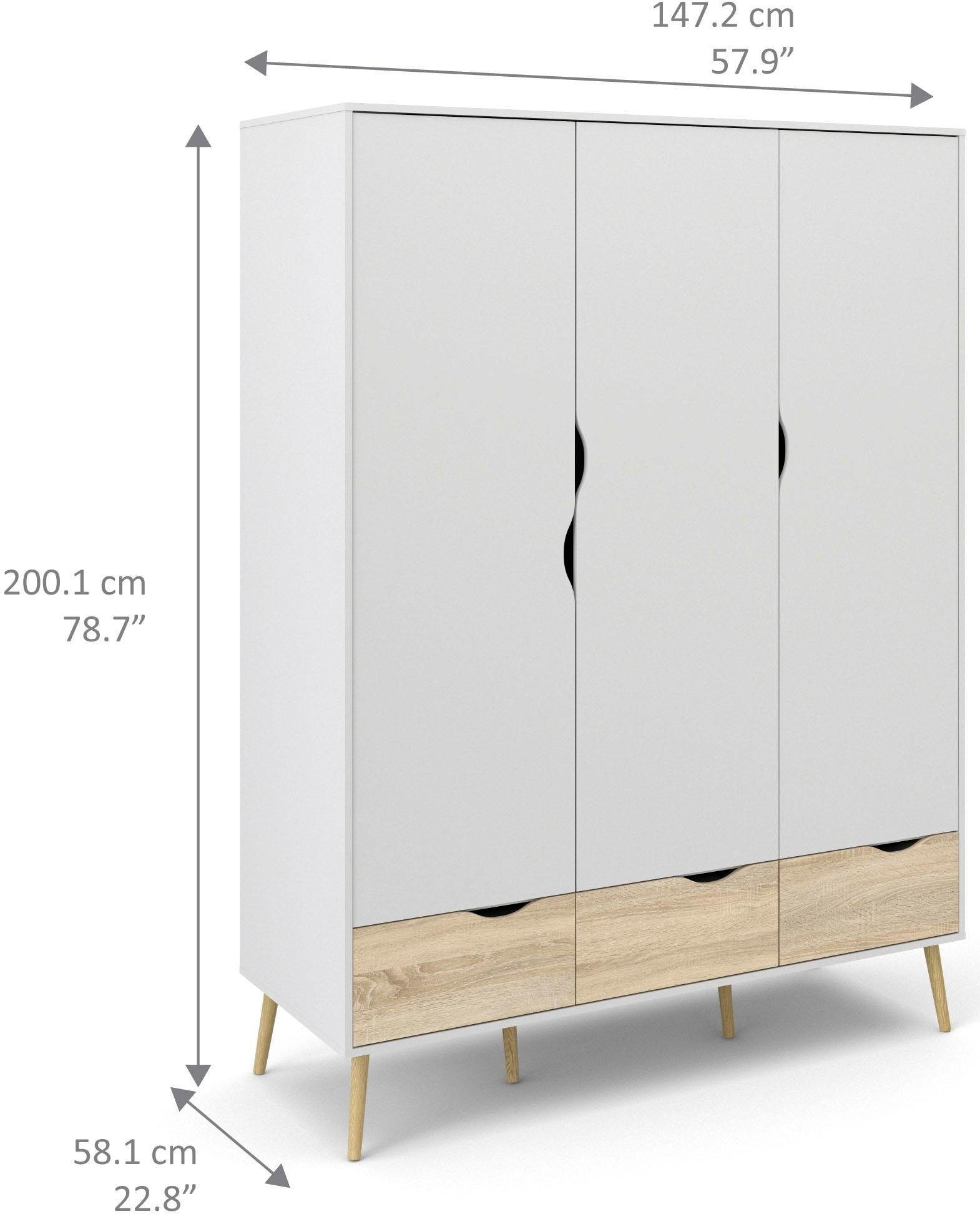 andas Drehtürenschrank »Oslo, Kleiderschrank mit Schubkästen, Stauraum«, mit 2 oder 3 Türen, Breite 99 oder 150 cm, Höhe je 200 cm