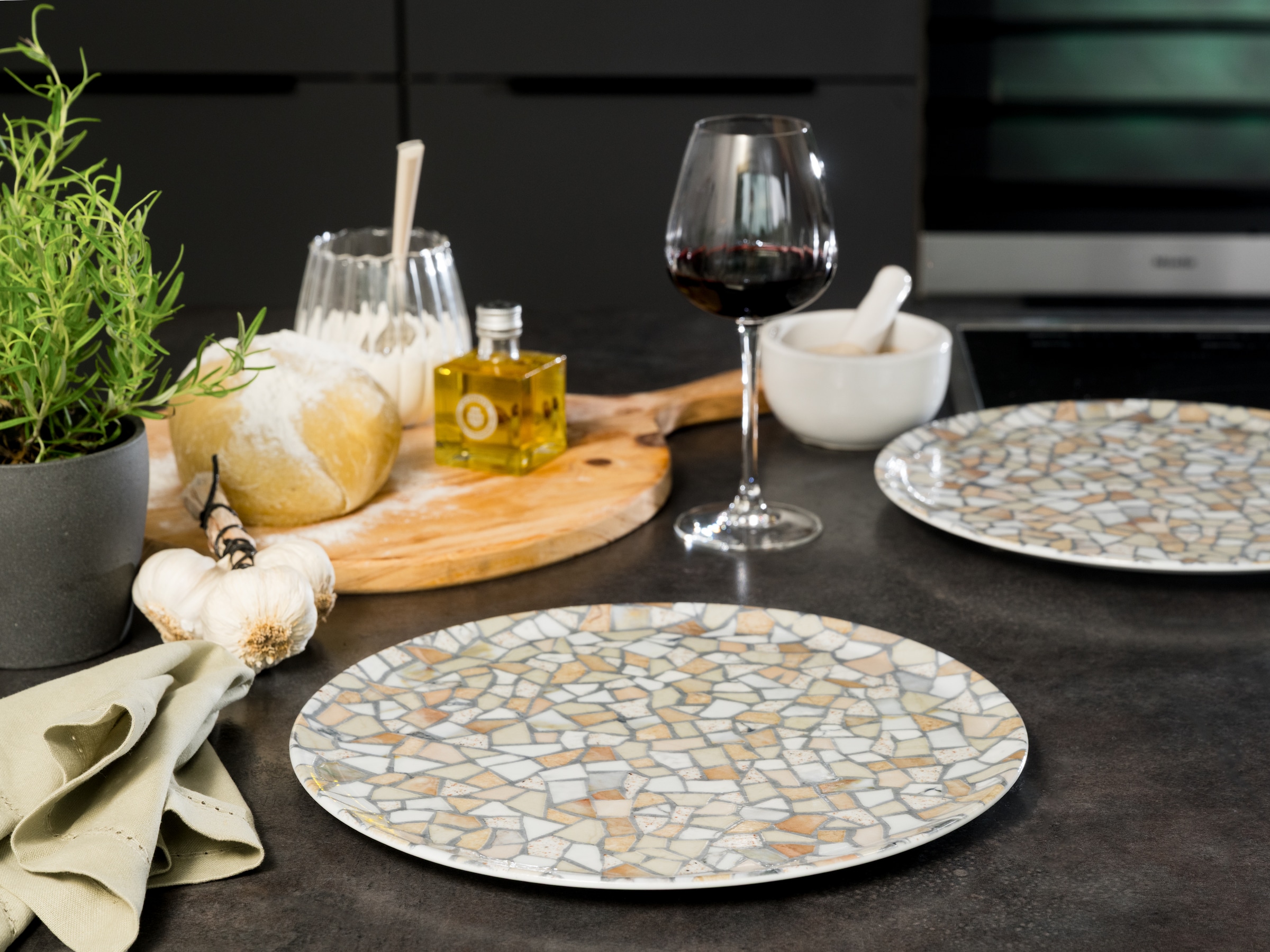 CreaTable Pizzateller »Stone Collection Siena, Teller-Set, 4-tlg.« Italienische Eleganz, Vielseitig einsetzbar