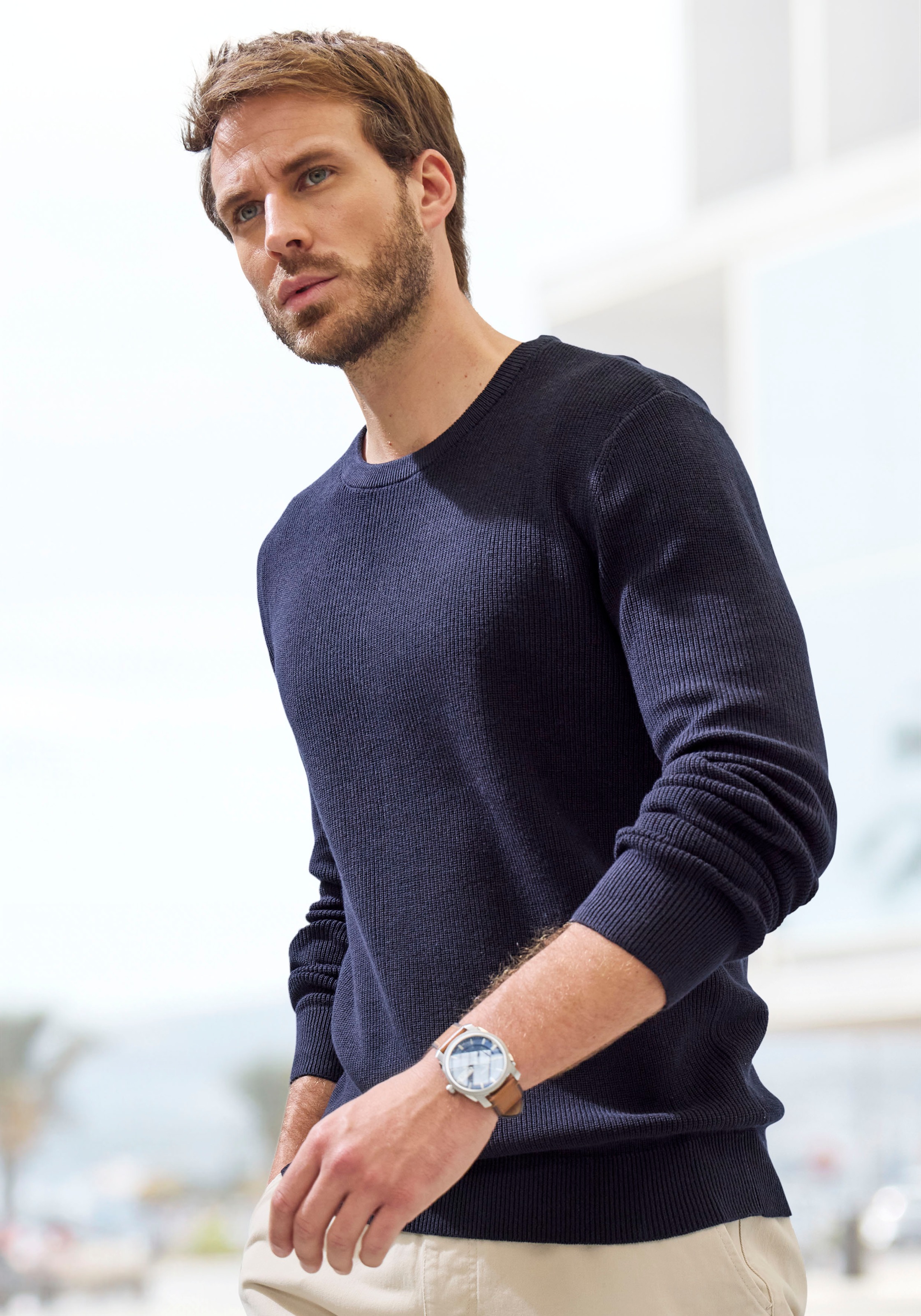 John Devin Strickpullover, Pullover in modischen Farben aus Baumwollmischung