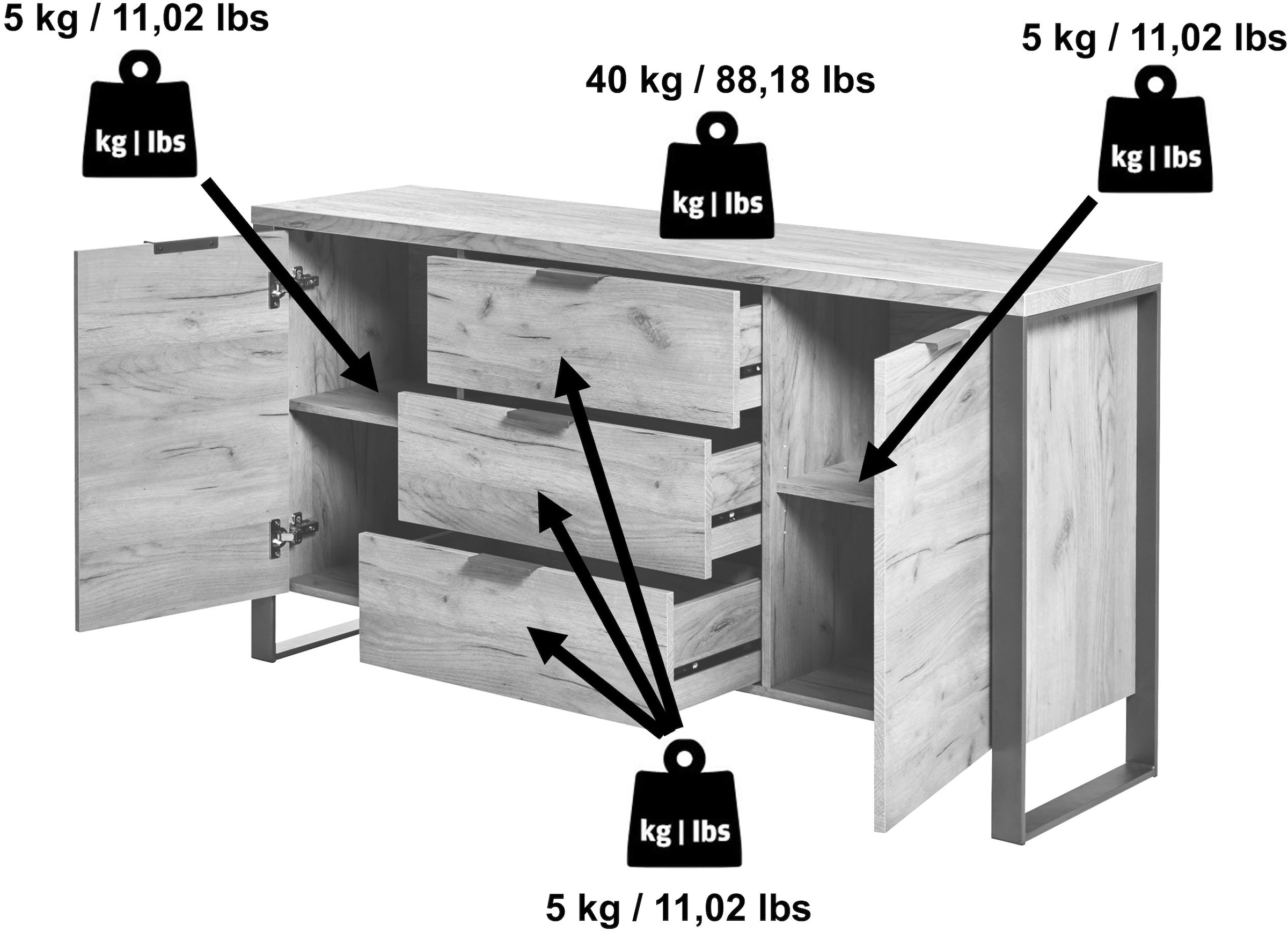 Jahnke Sideboard »LOOP SB 150«, (1 St.), mit 2 Türen + 3 Schubladen, Breite ca. 150 cm