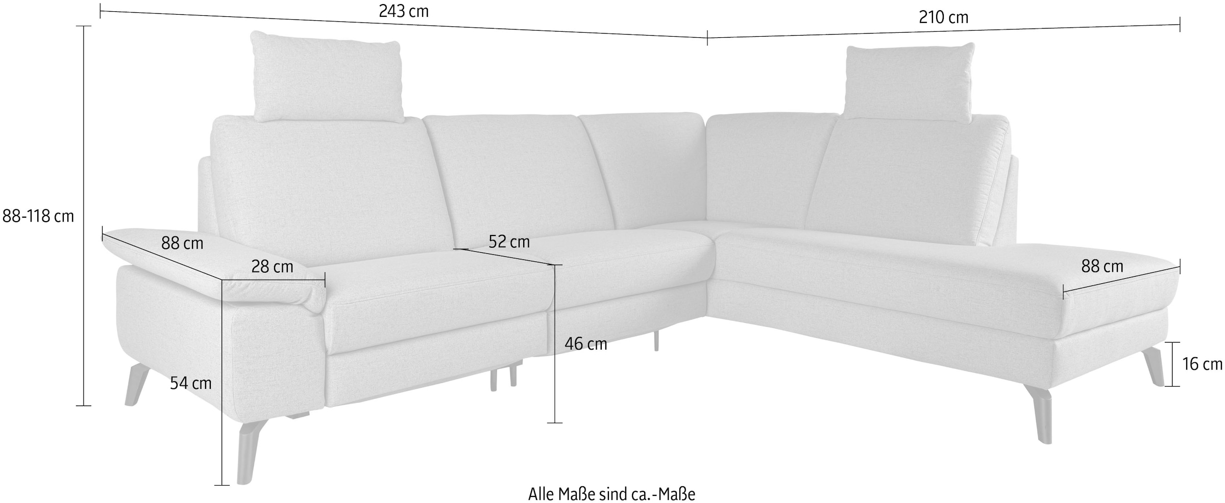 alina Ecksofa inkl. Kopfstützen, wahlweise mit Relaxfunktion, Breite: 243 cm