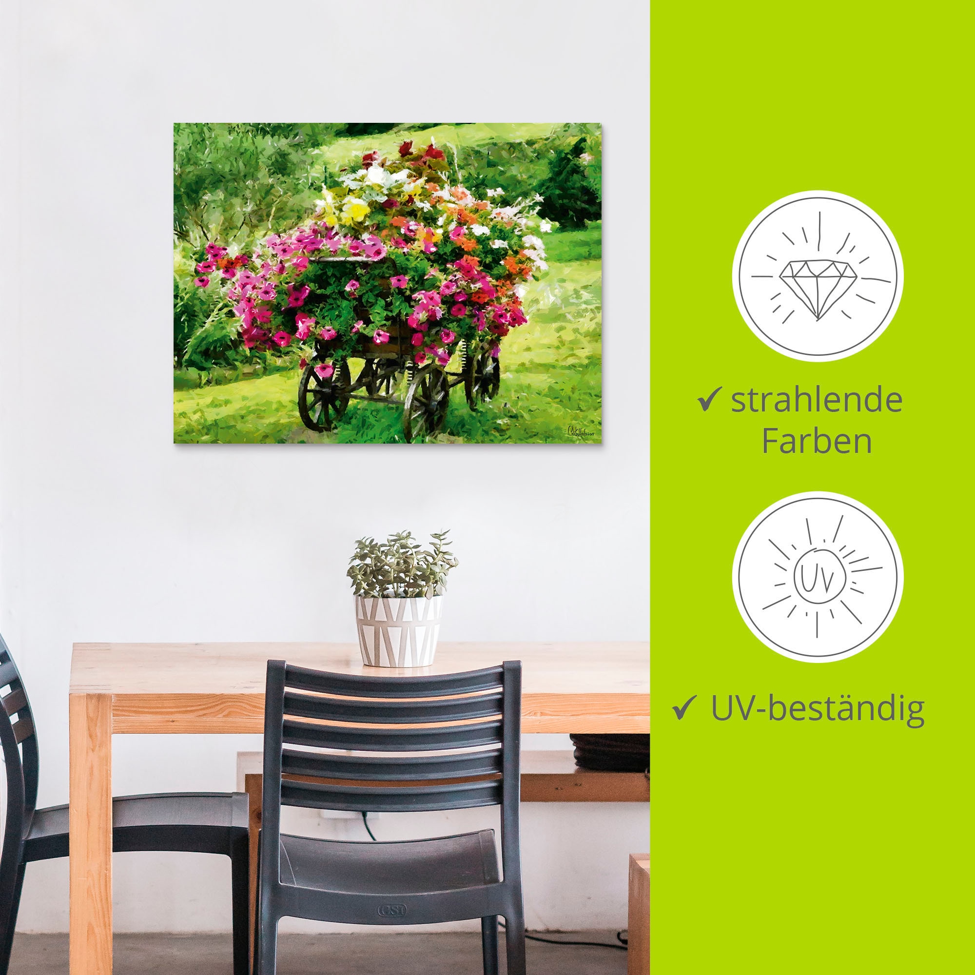 Artland Wandbild »Kutsche mit Blumen«, Blumenbilder, (1 St.), als Alubild, Outdoorbild, Leinwandbild, Poster in verschied. Größen