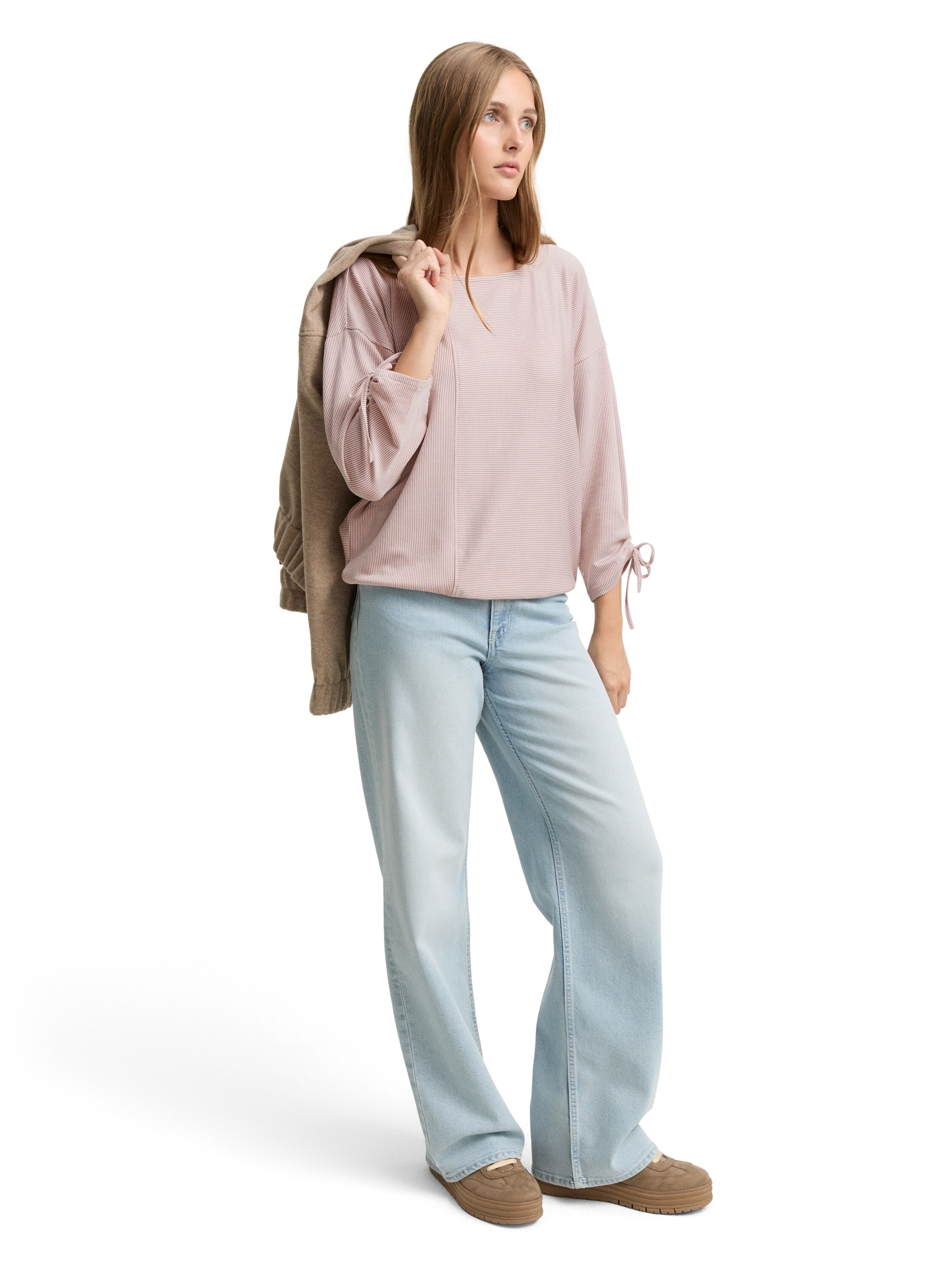 TOM TAILOR Denim 3/4-Arm-Shirt, in feiner Rippoptik