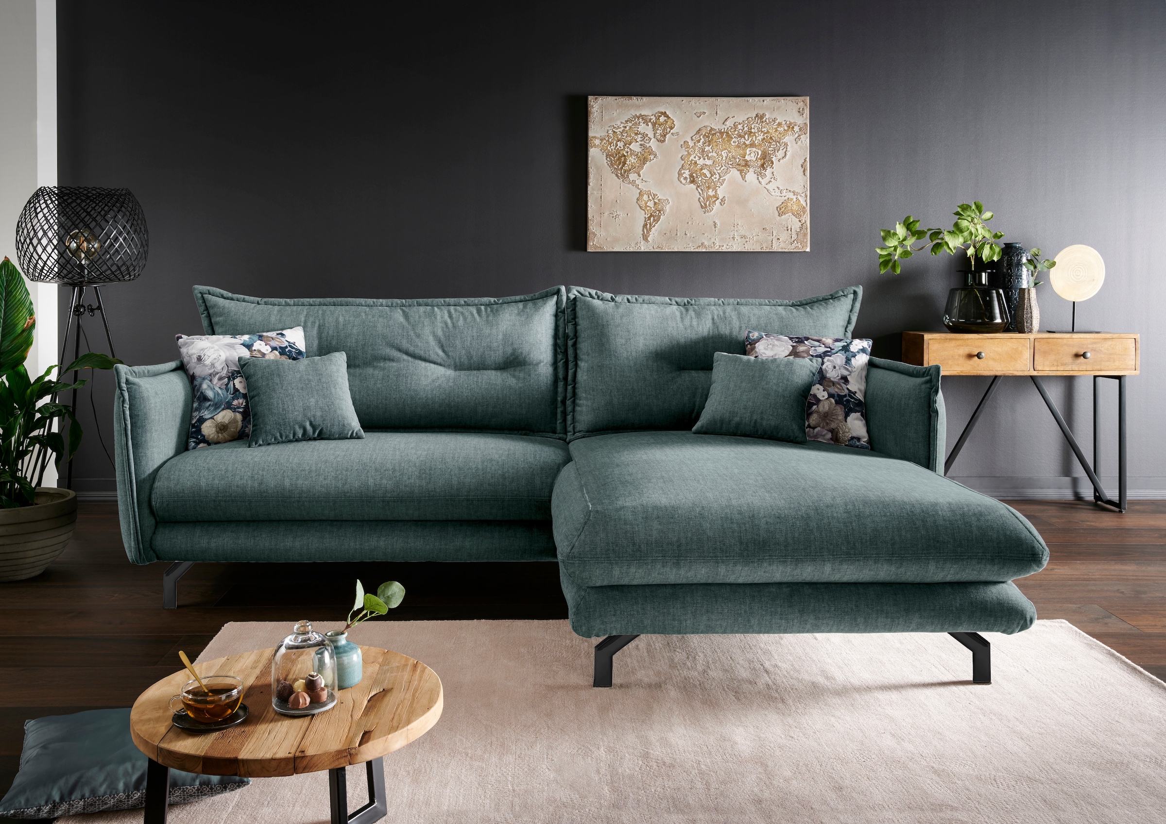 Home affaire Ecksofa »Lazio modern und bequem, schmale Armlehnen, tolle Detailverarbeitung« Armlehnen verstellbar