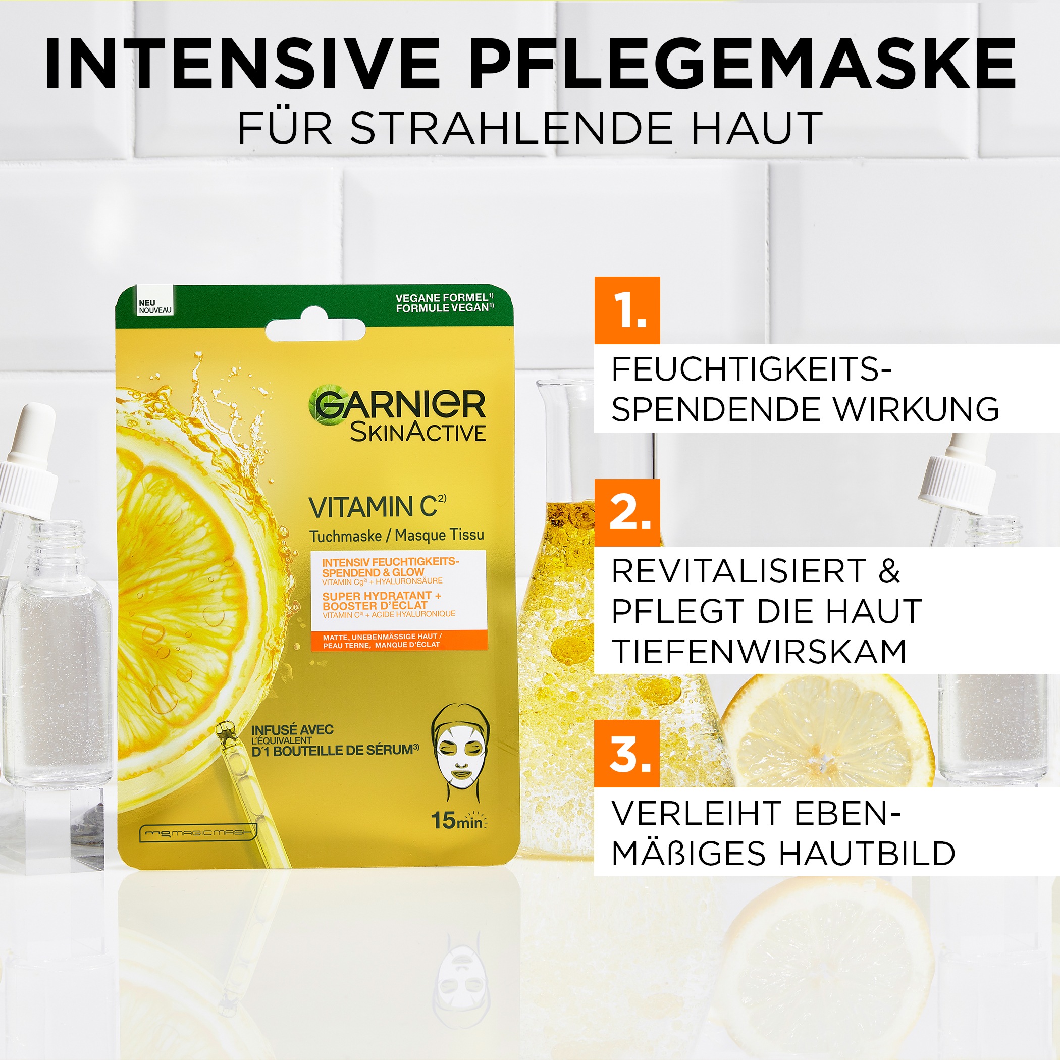 GARNIER Tuchmaske »Vitamin C Tuchmaske«, mit hoher Wirksamkeit