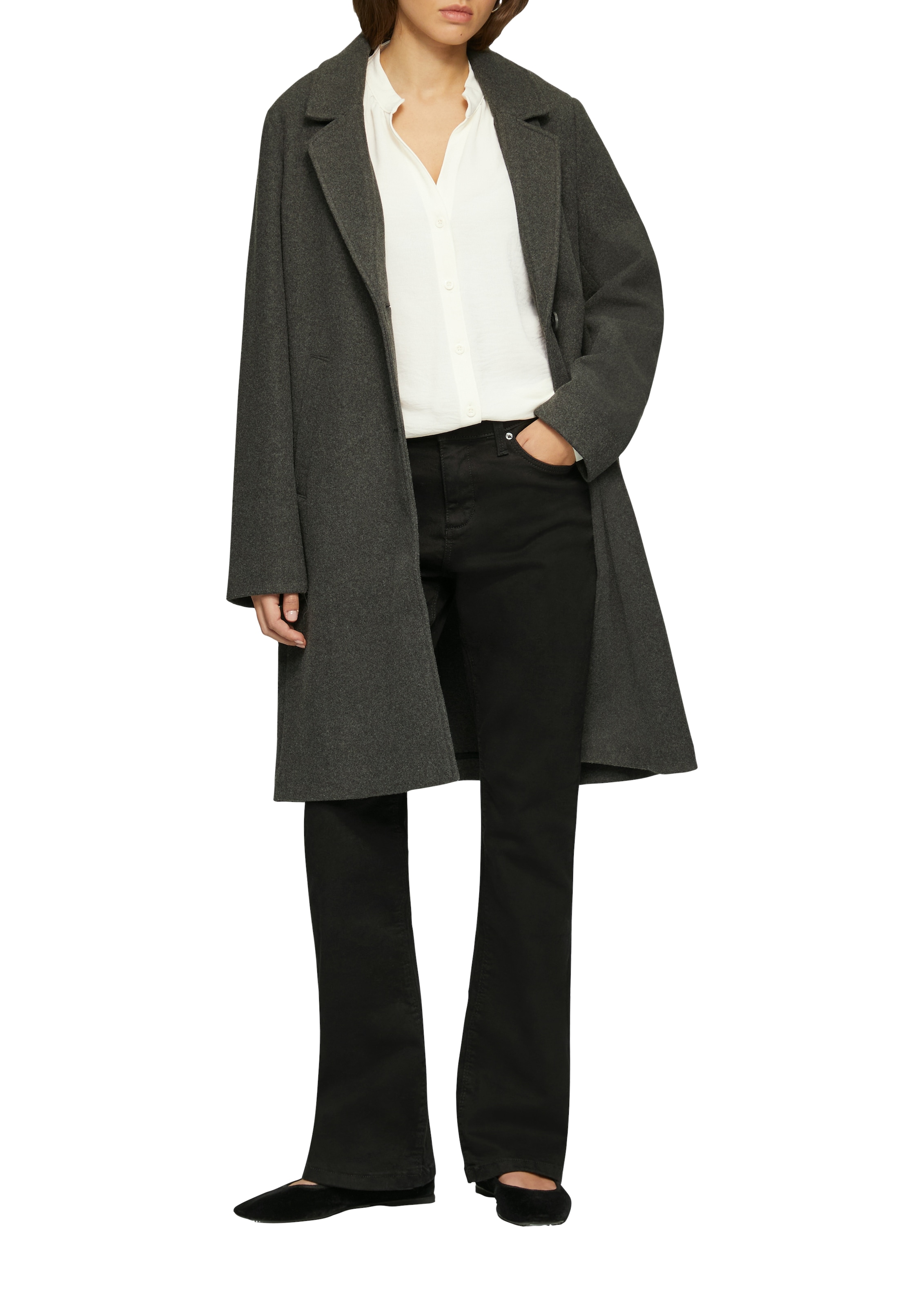 QS Langarmbluse mit Raffung am Stehkragen