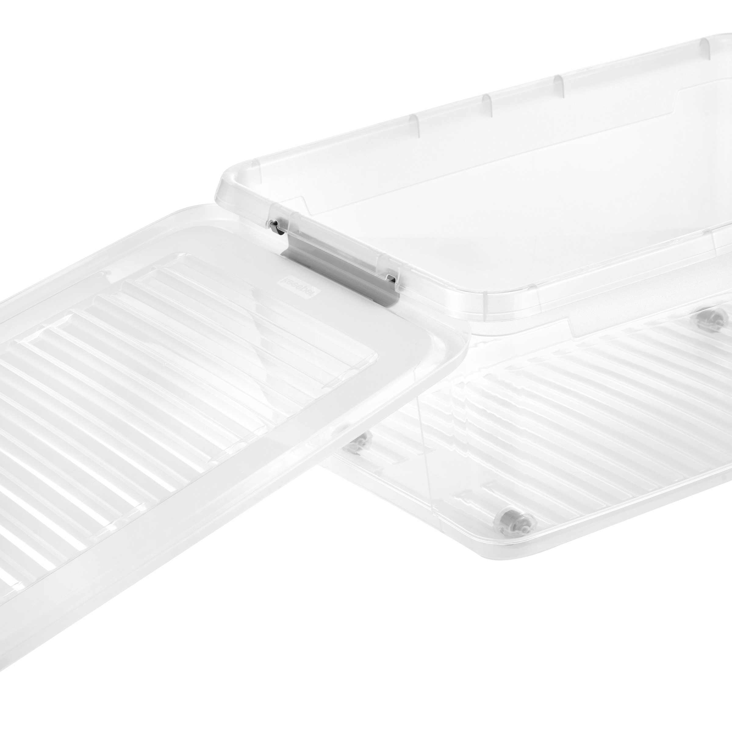 keeeper Aufbewahrungsbox »Clipbox Leo (Set 4 St.) 37 L, 59 x 38 x 24 cm« Schanierclips, Doppelöffnung, 90° drehbare Räder, fixierbarer Deckel